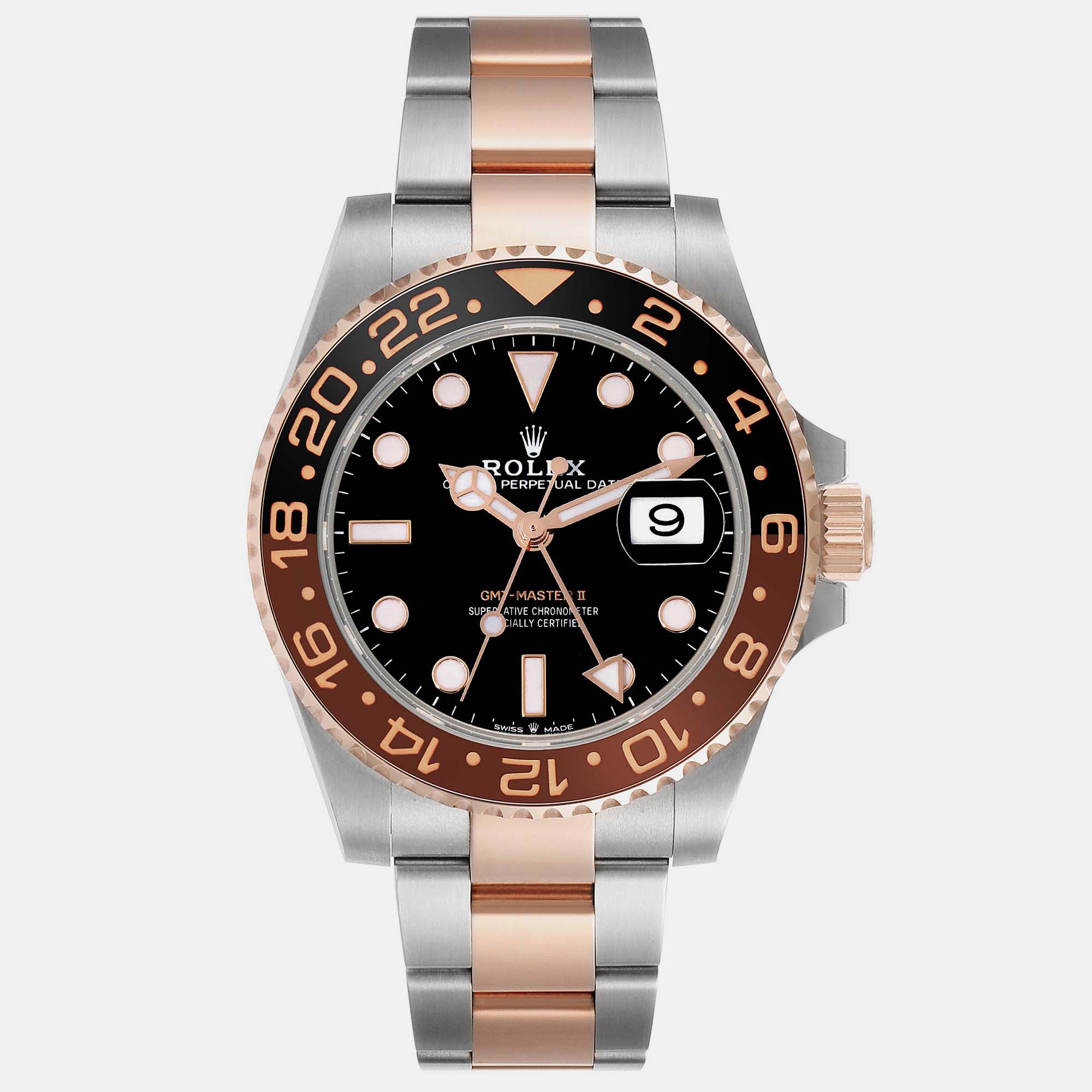 

Rolex GMT Master II Root Beer Steel Rose Gold Men's Watch 126711 40 mm, Black