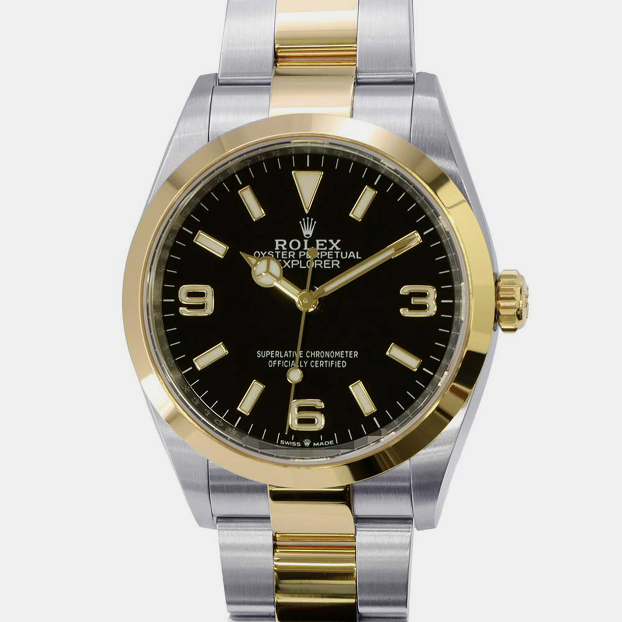 

Rolex Black 18k Yellow Gold Stainless Steel Explorer 124273 Automatic Men's Wristwatch 36 mm