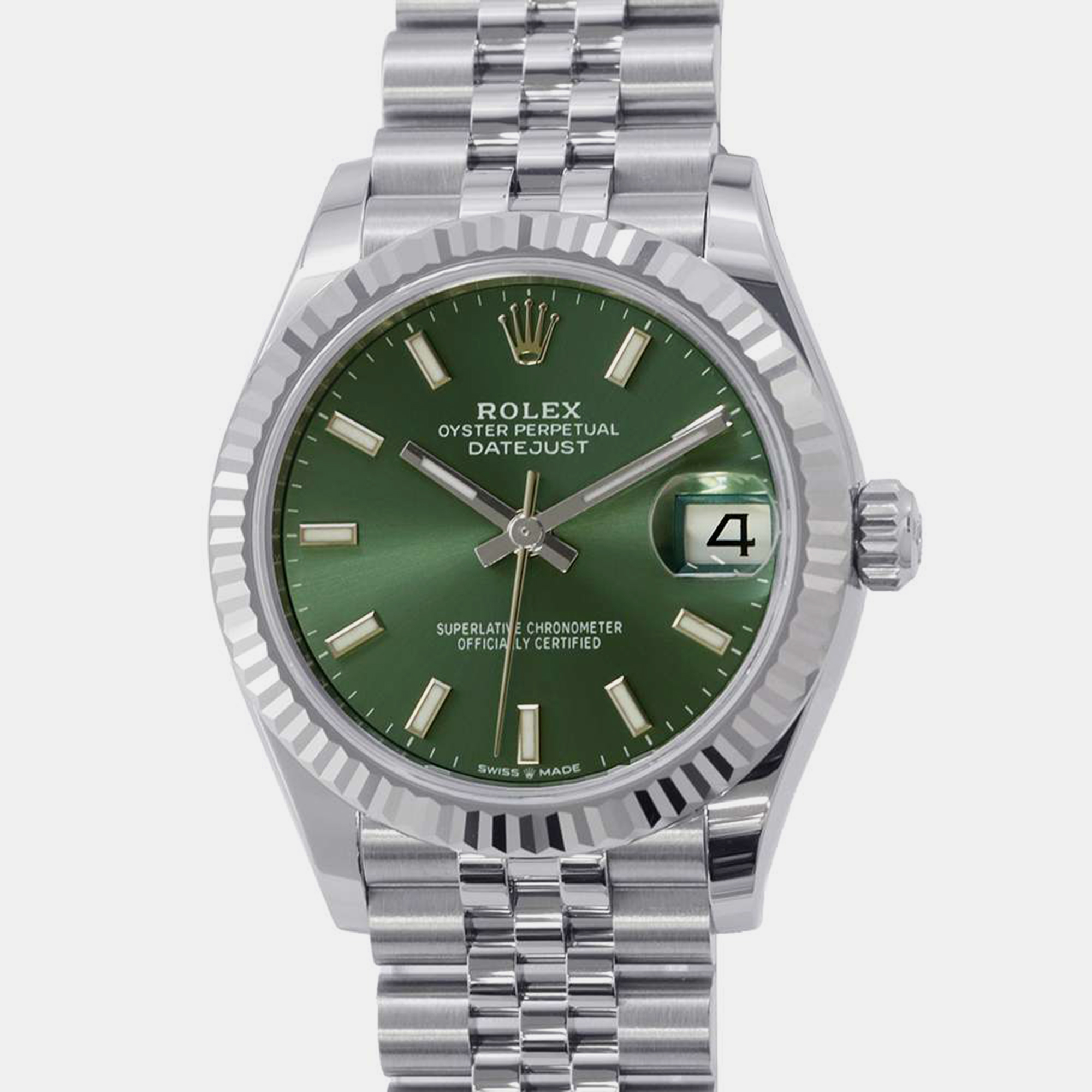 

Rolex Green 18k White Gold Stainless Steel Datejust 278274 Automatic Men's Wristwatch 31 mm