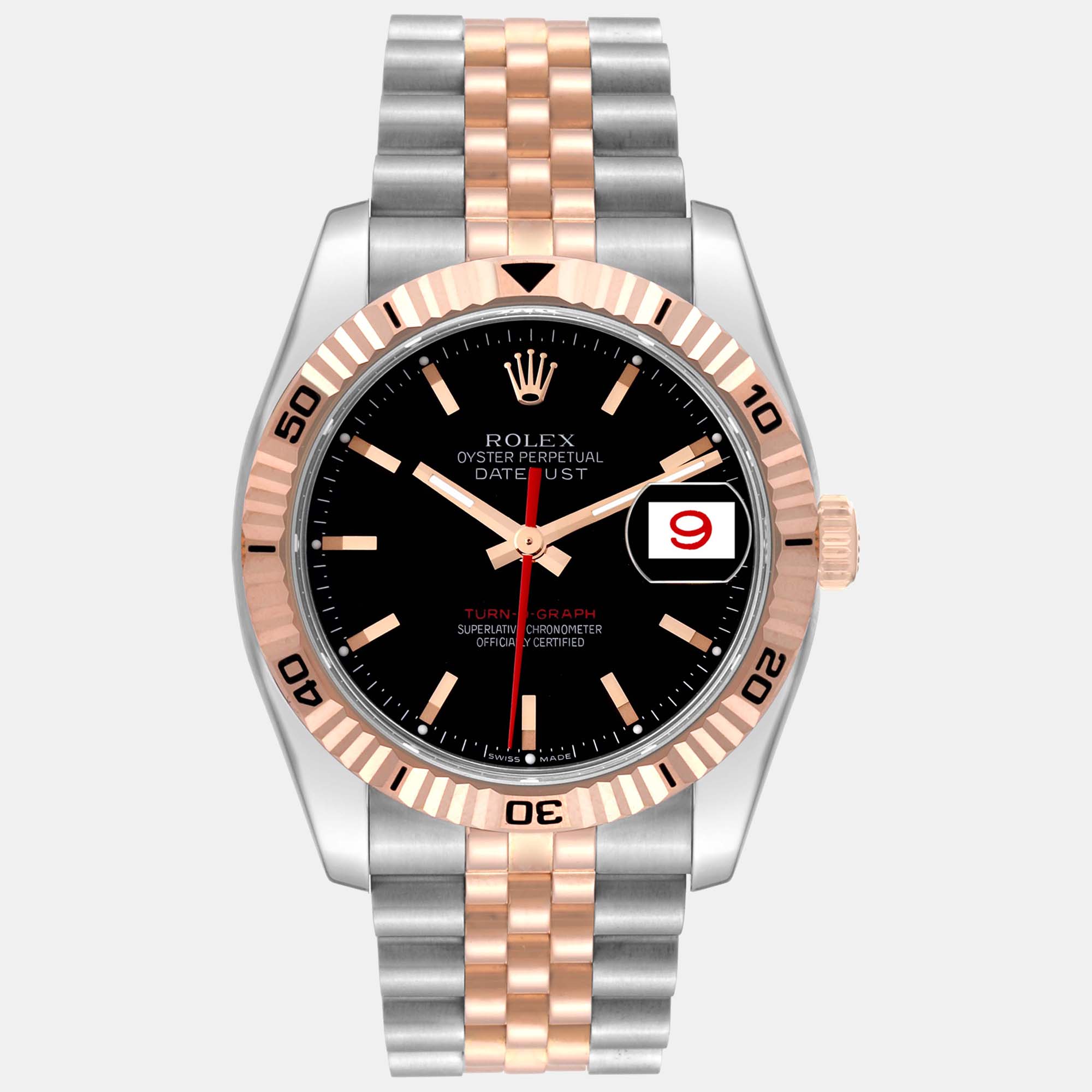 

Rolex Datejust Turnograph Black Dial Steel Rose Gold Men's Watch 36 mm