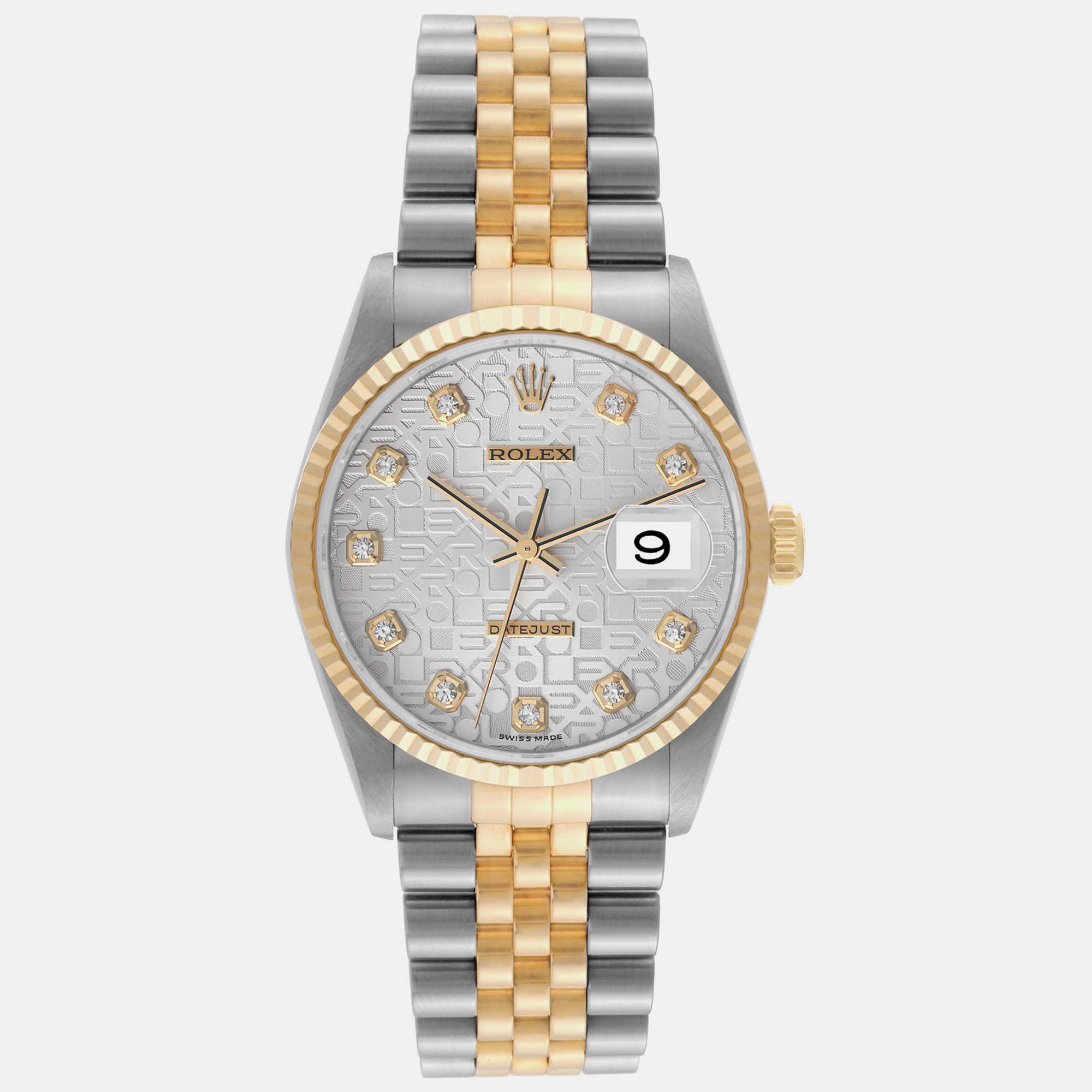 

Rolex Datejust Anniversary Diamond Dial Steel Yellow Gold Men's Watch 36 mm, Silver