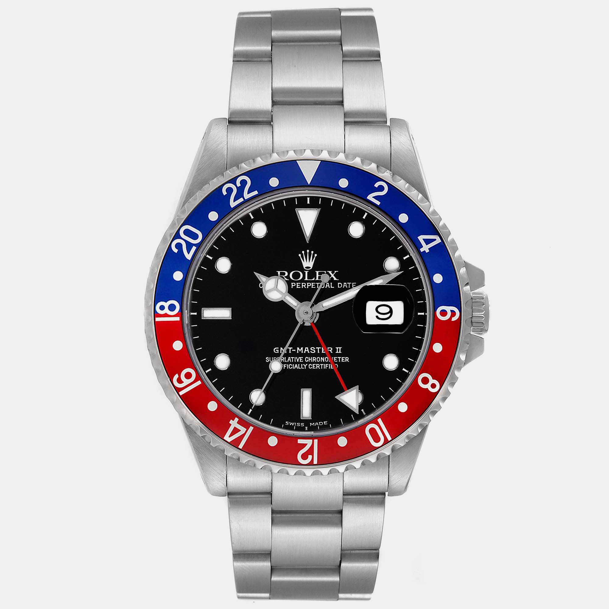 

Rolex GMT Master Blue Red Pepsi Bezel Steel Men's Watch 40 mm, Black