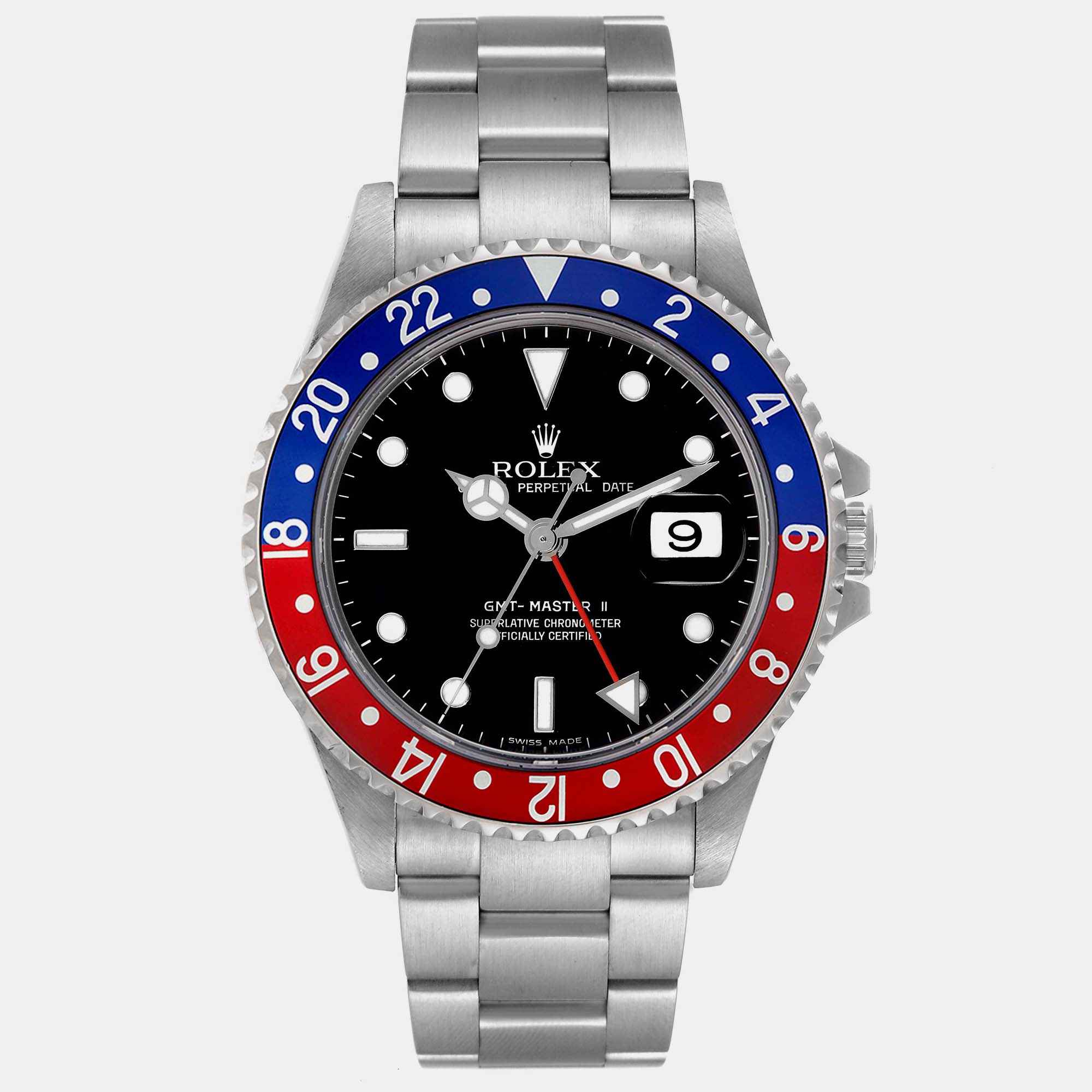 

Rolex GMT Master Blue Red Pepsi Bezel Error Dial Steel Men's Watch 40 mm, Black