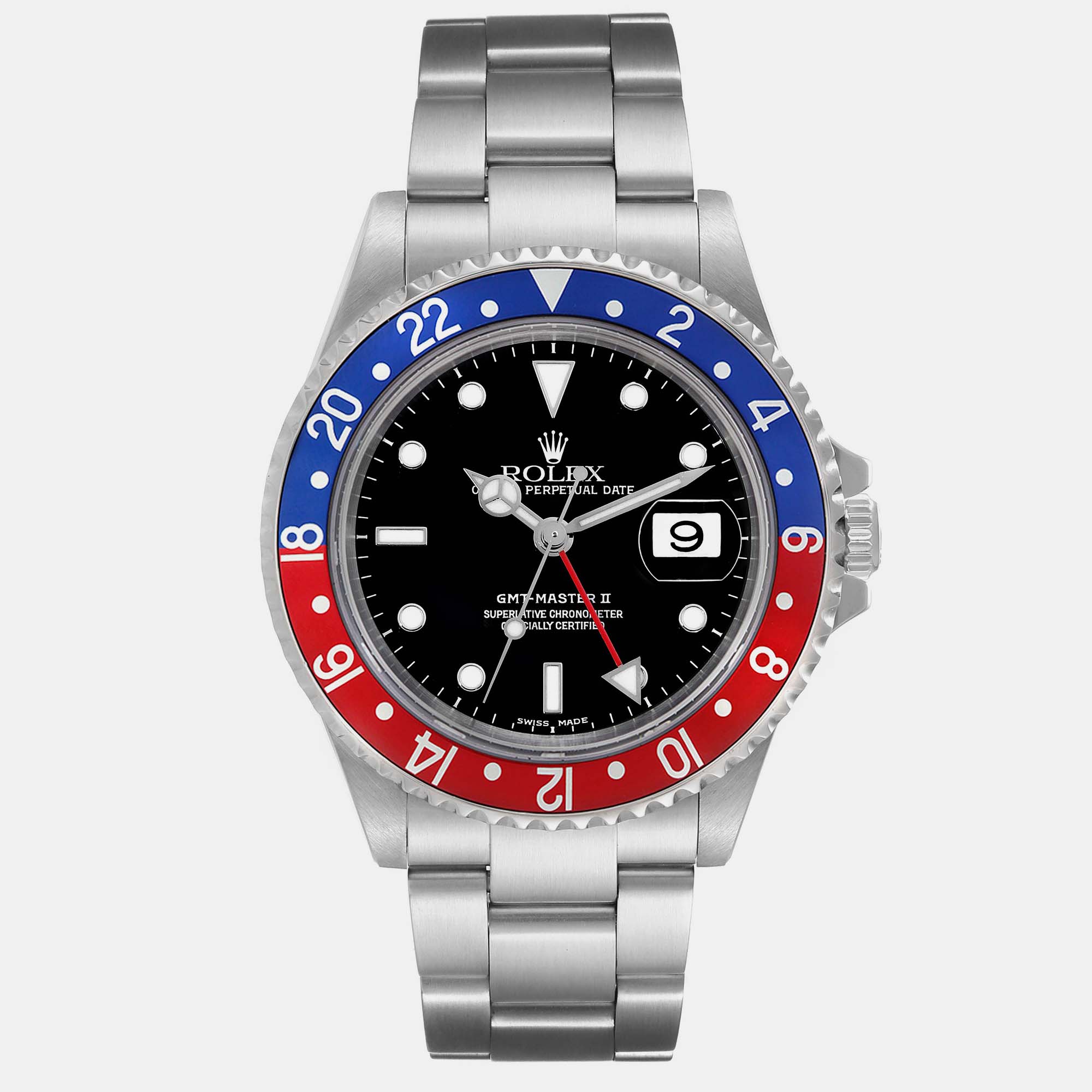 

Rolex GMT Master Blue Red Pepsi Bezel Steel Men's Watch 40 mm, Black