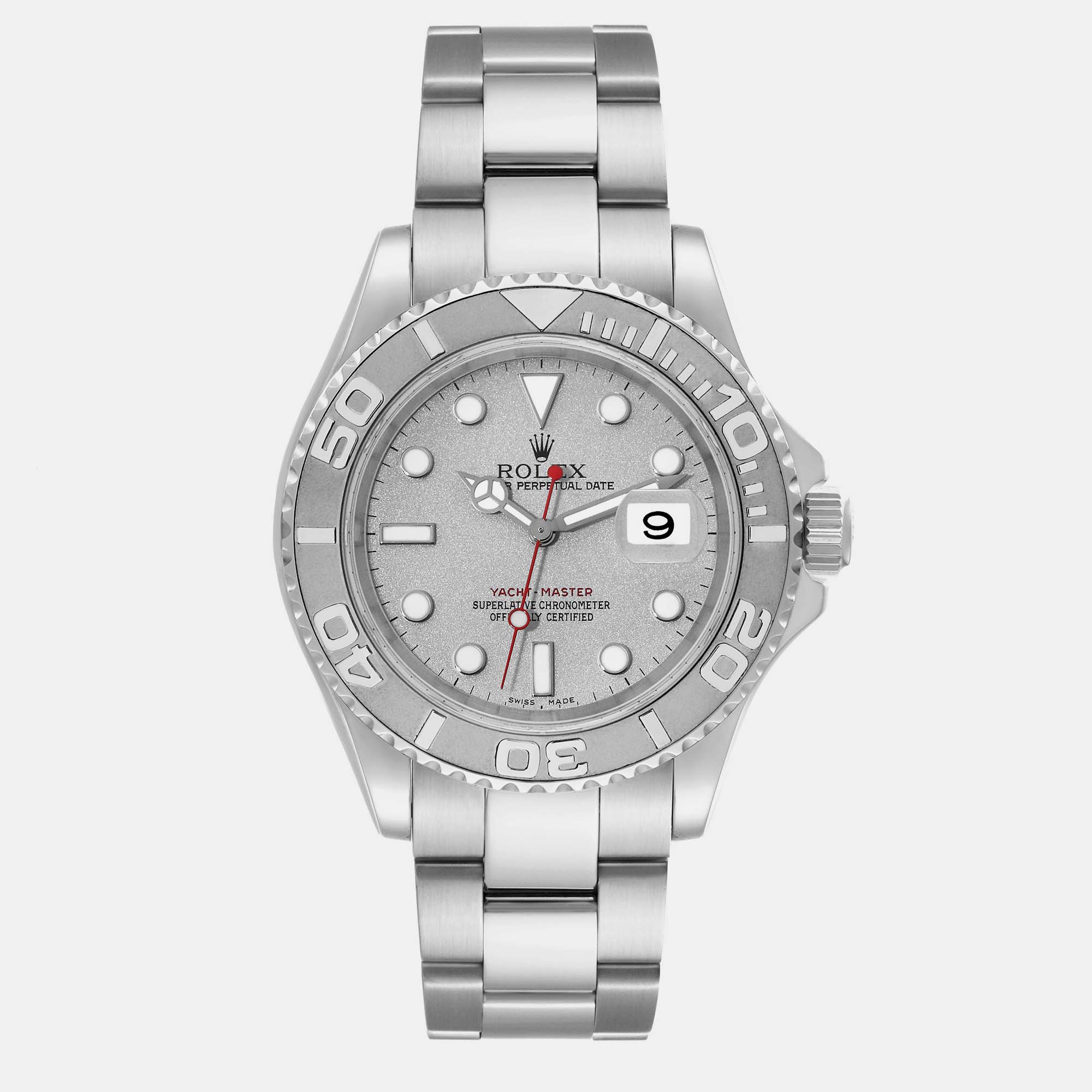 Pre-owned Rolex Yachtmaster Platinum Dial Bezel Steel Men's Watch 40 Mm In Grey