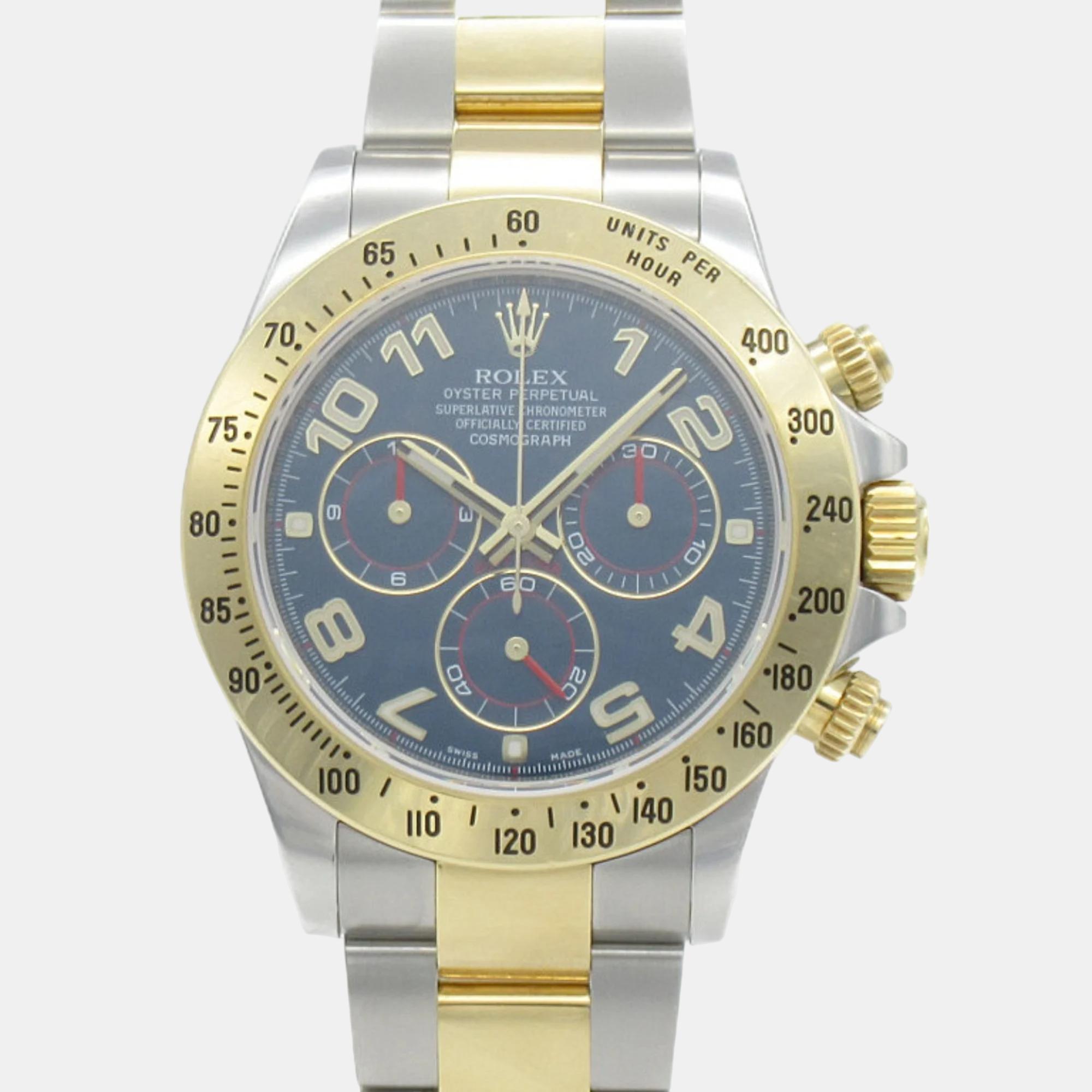 

Rolex Blue 18k Yellow Gold Stainless Steel Cosmograph Daytona 116523 Automatic Men's Wristwatch 40 mm