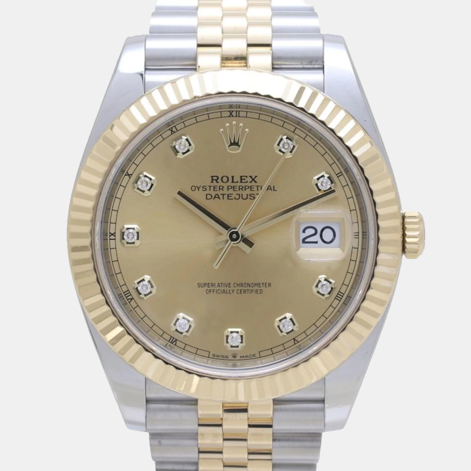 Pre-owned Rolex Champagne 18k Yellow Gold Stainless Steel Diamond Datejust 126333 Automatic Men's Wristwatch 41 Mm