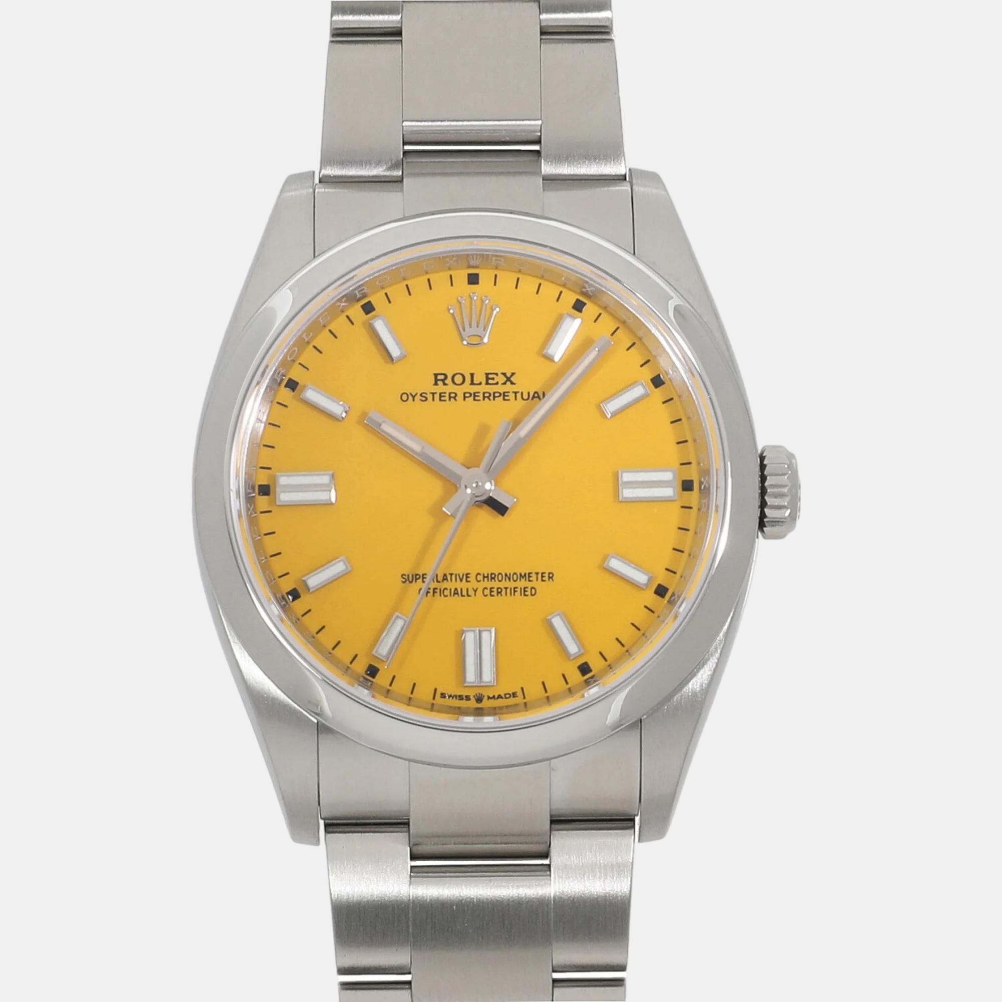 Pre-owned Rolex Yellow Stainless Steel Oyster Perpetual 126000 Automatic Men's Wristwatch 36 Mm