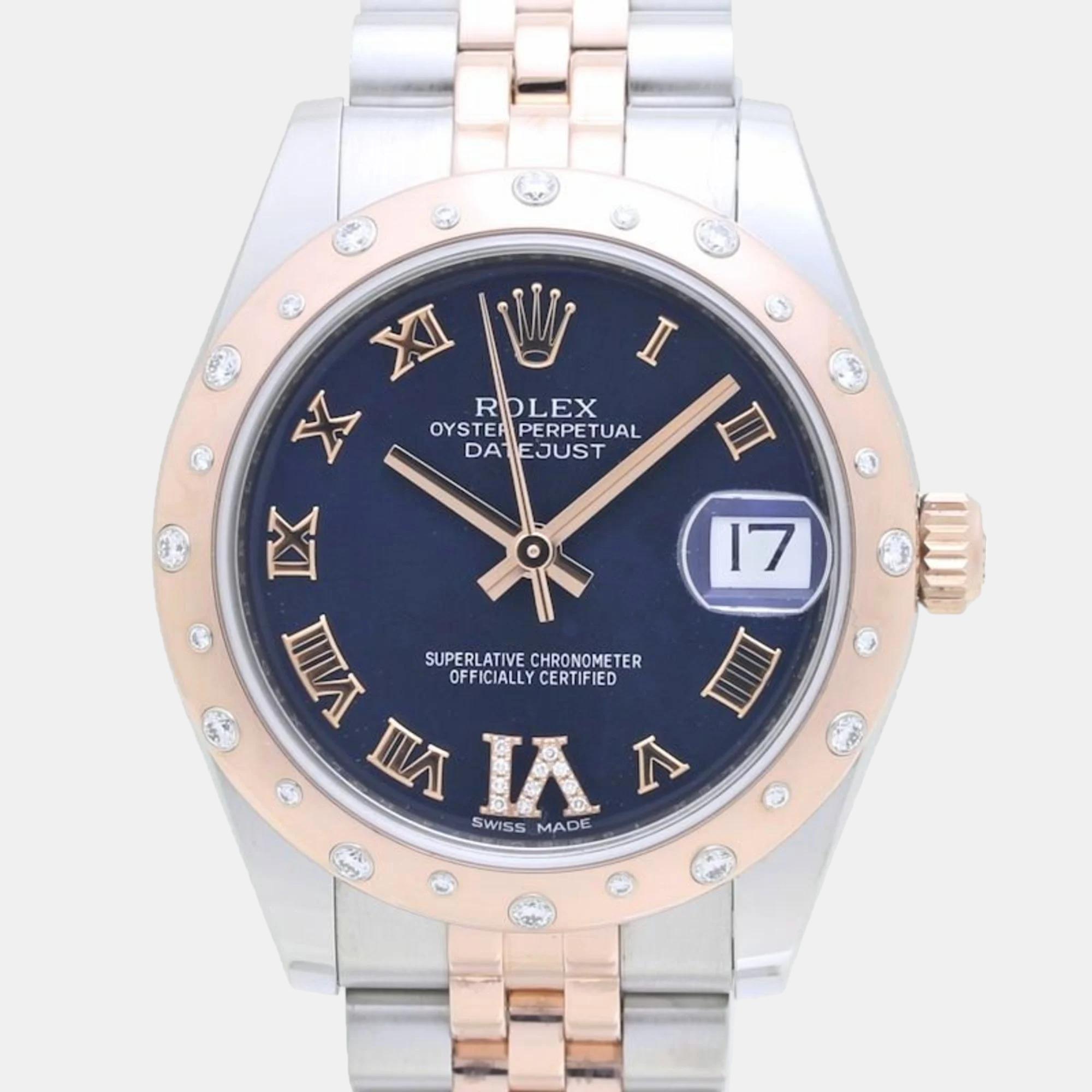 

Rolex Purple 18k Rose Gold Stainless Steel Diamond Datejust 178341 Automatic Men's Wristwatch 31 mm