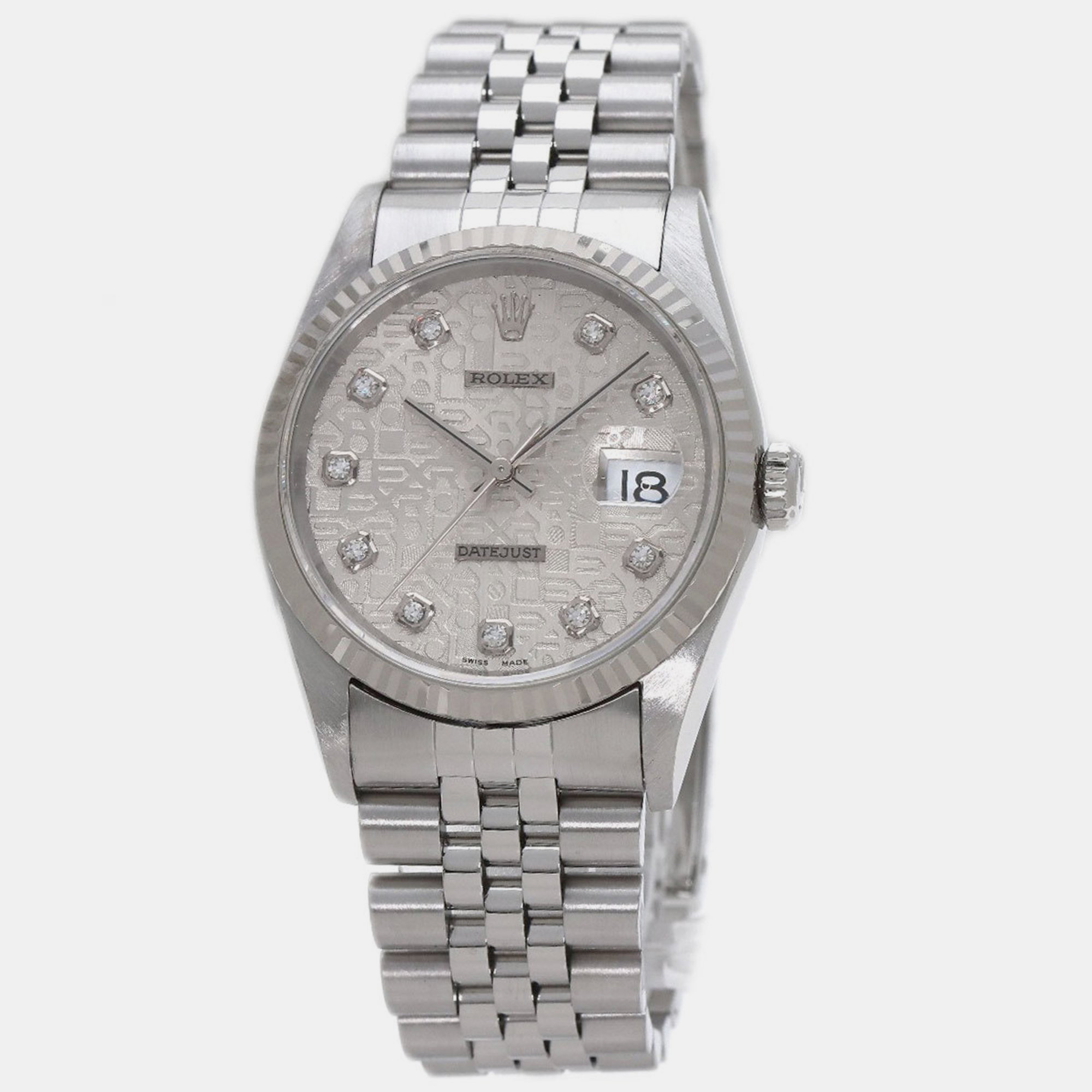 

Rolex Silver Stainless Steel and Diamond Datejust 16234G Men's Wristwatch