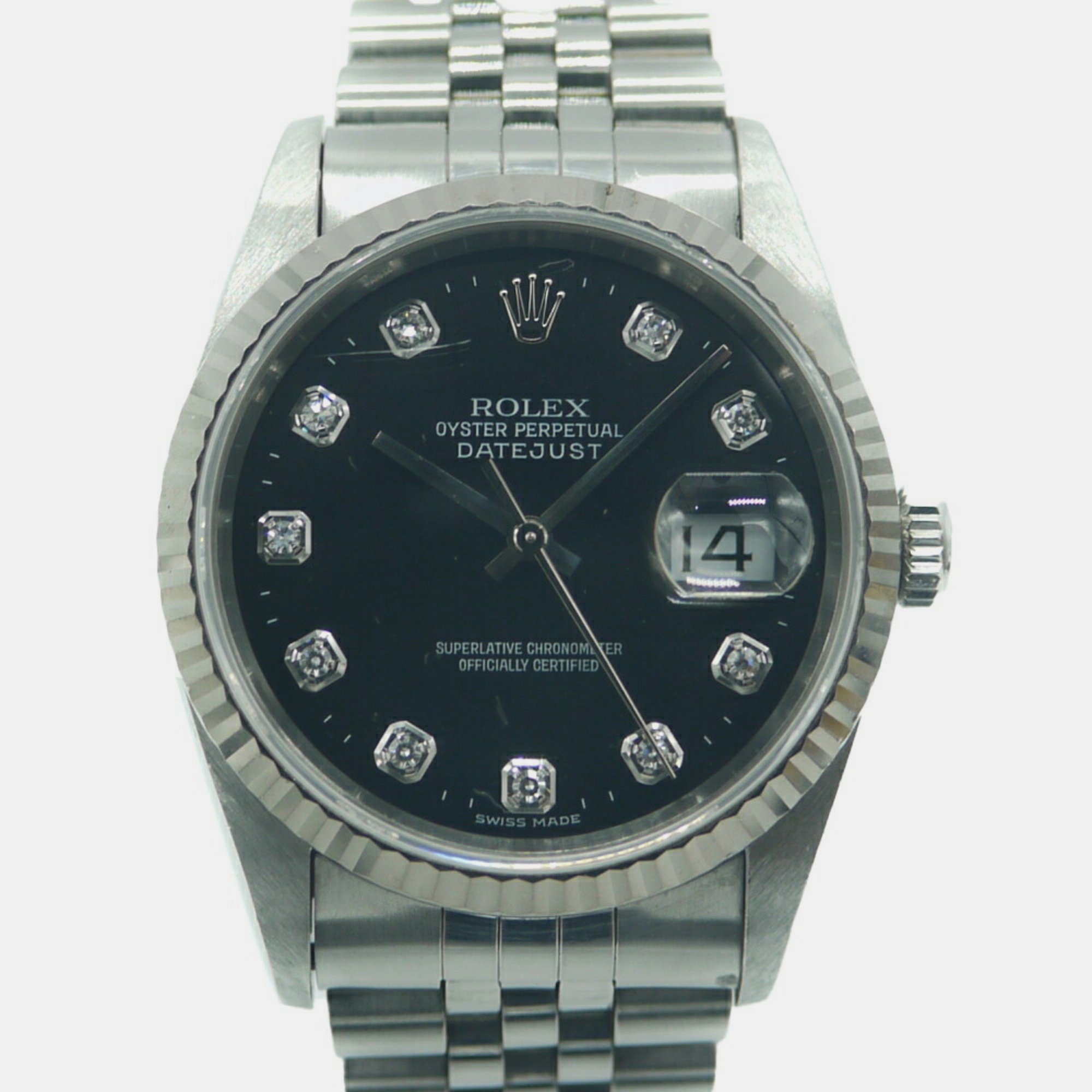 

Rolex Black 18K White Gold, Stainless Steel and Diamond Datejust 16234G Men's Wristwatch