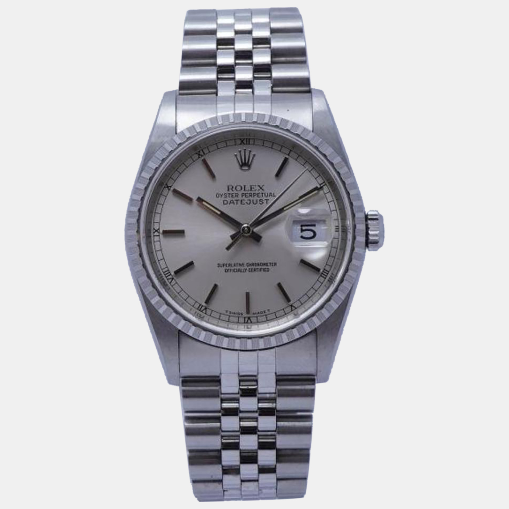 

Rolex Silver Stainless Steel Datejust 16220 Automatic Men's Wristwatch