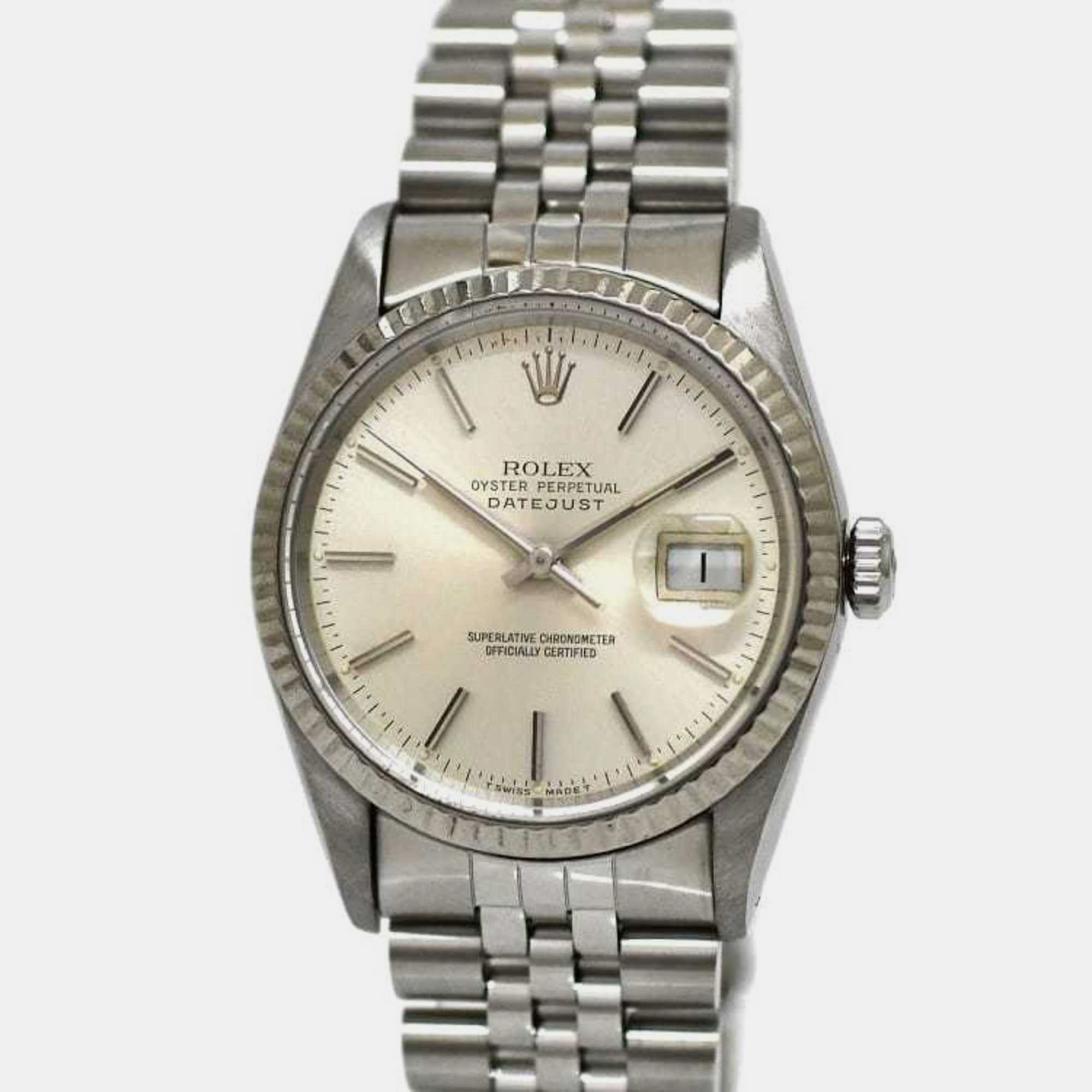 Pre-owned Rolex White Stainless Steel Datejust 16234 Automatic Men's Wristwatch 36mm