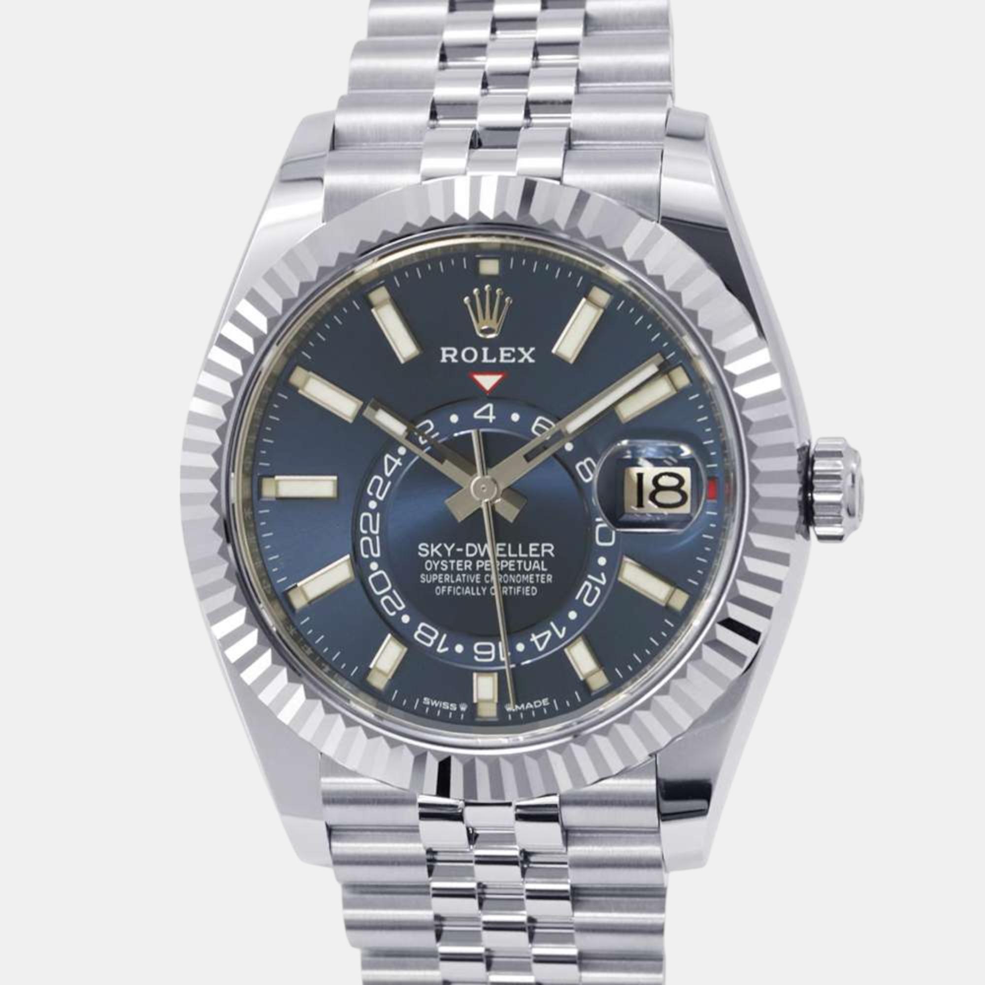 

Rolex Blue 18k White Gold Stainless Steel Sky-Dweller Automatic Men's Wristwatch 42 mm