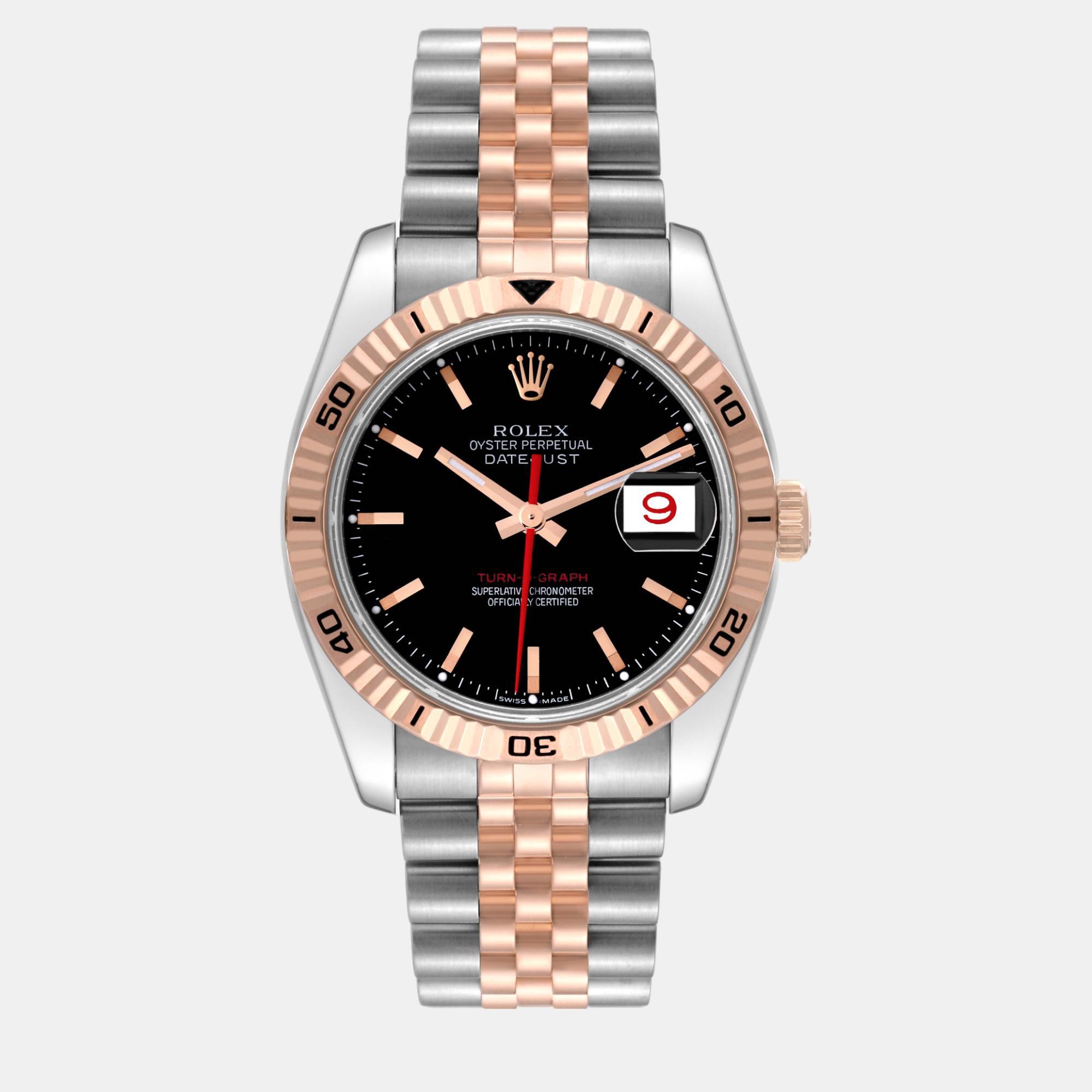 

Rolex Datejust Turnograph Black Dial Steel Rose Gold Men's Watch