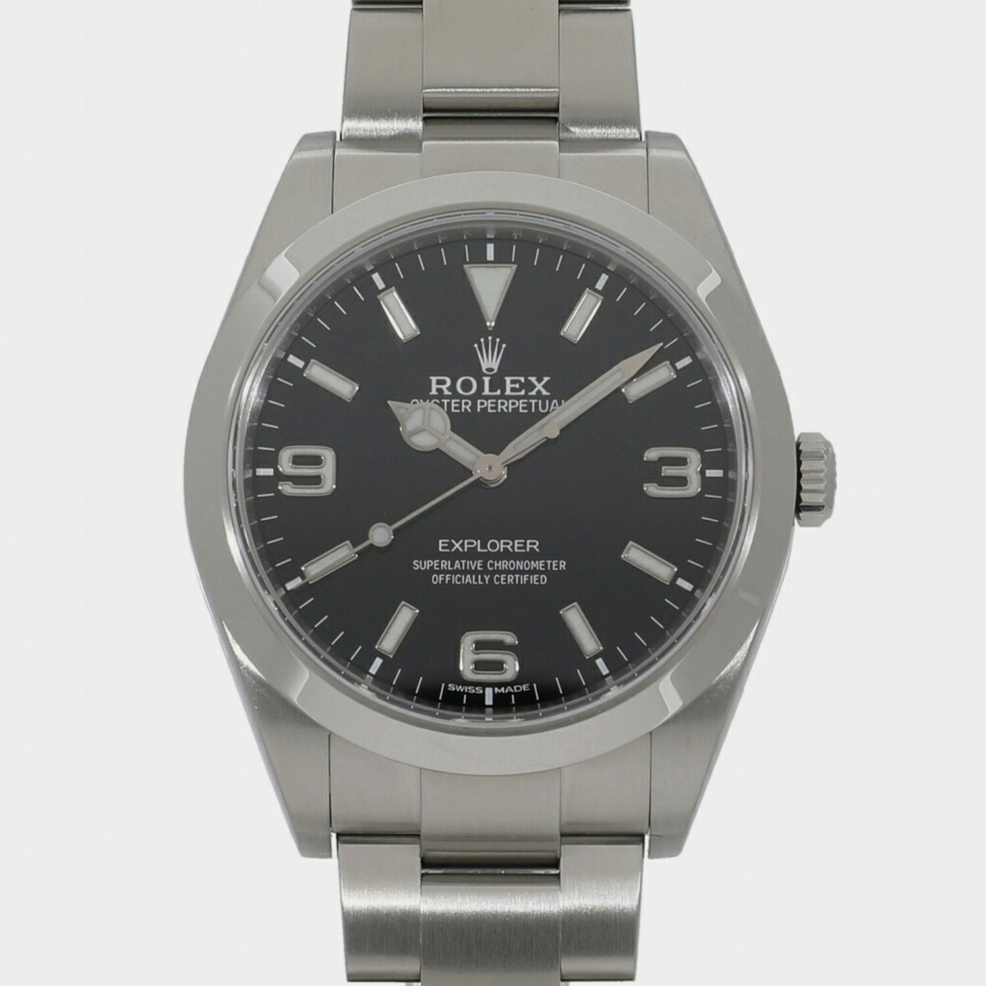 Rolex Black Stainless Steel Explorer 214270 Automatic Men's Wristwatch 39 mm