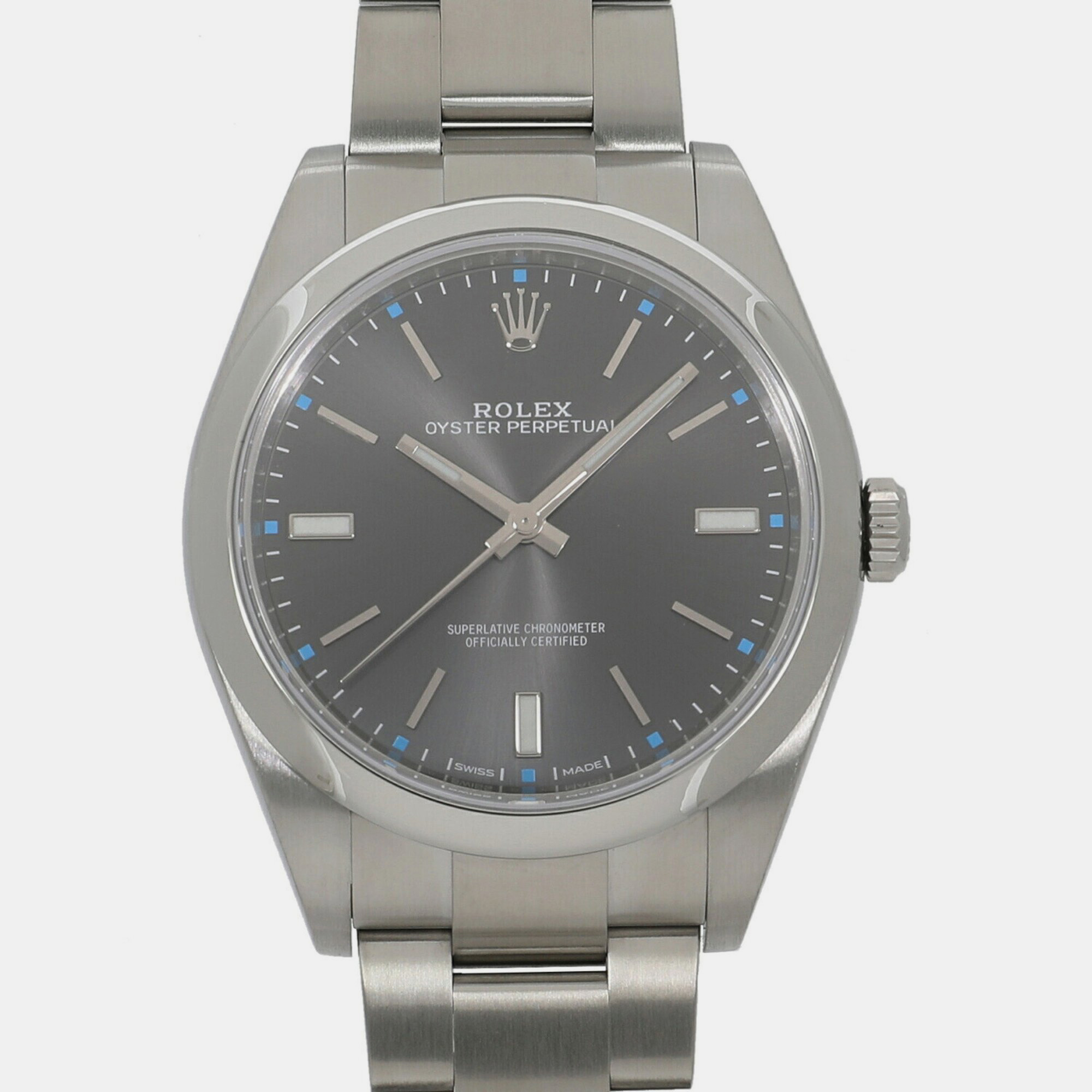 

Rolex Black Stainless Steel Oyster Perpetual Dark Rhodium 114300 Automatic Men's Wristwatch 39 mm