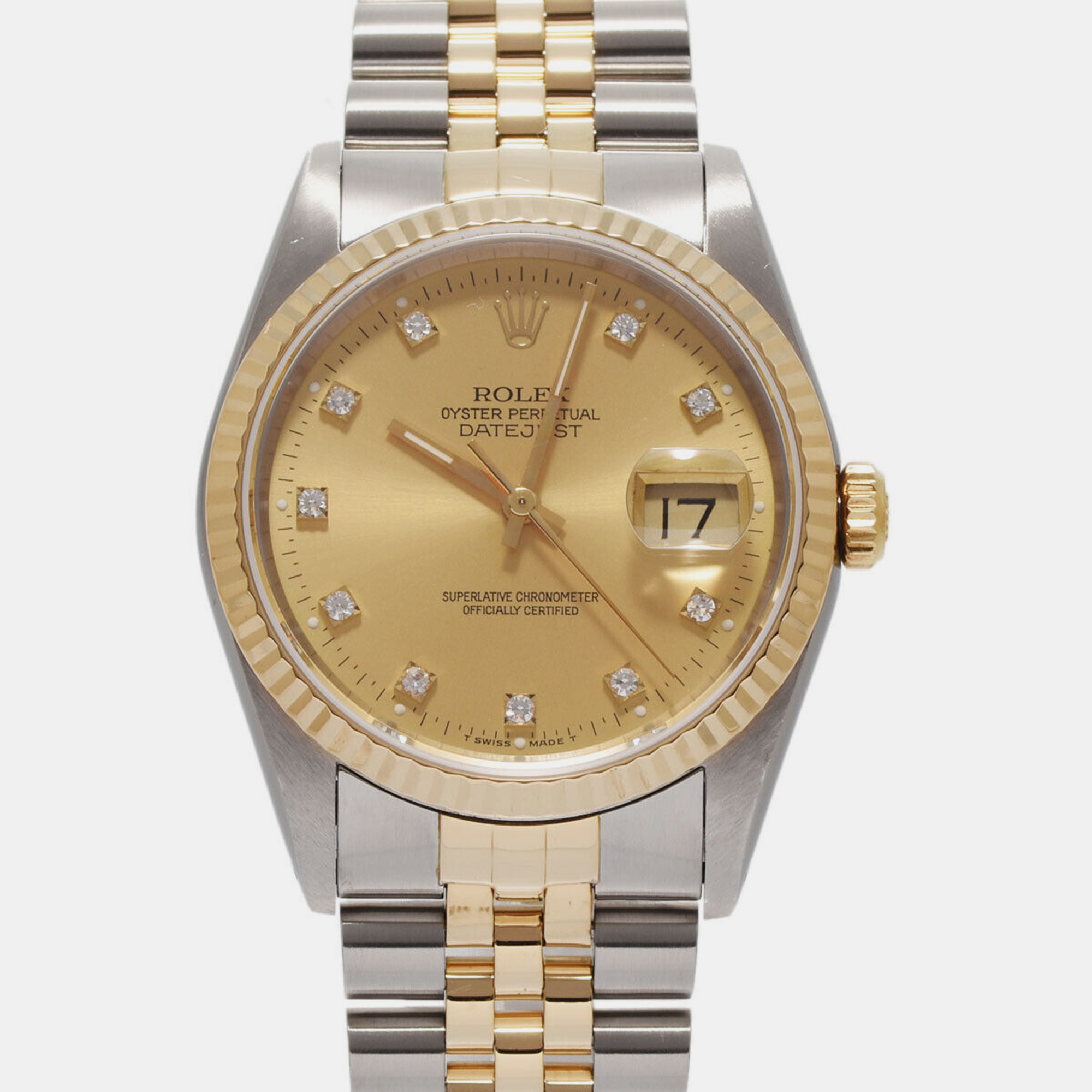 

Rolex Champagne Diamond 18k Yellow Gold Stainless Steel Datejust 16233 Automatic Men's Wristwatch 36 mm