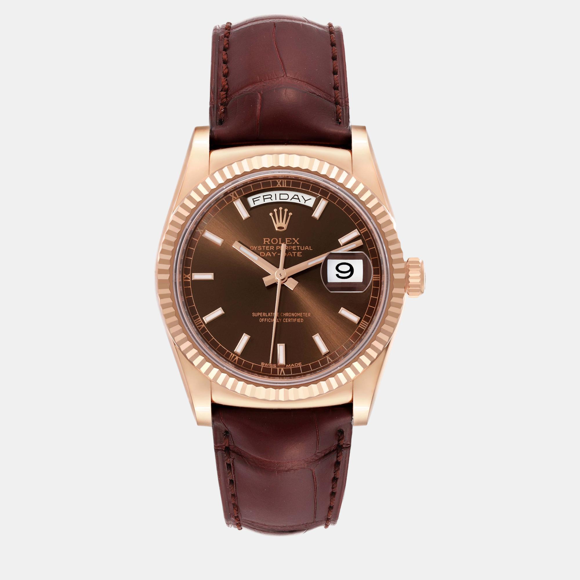 

Rolex President Day-Date Rose Gold Chocolate Dial Men's Watch 36 mm, Brown