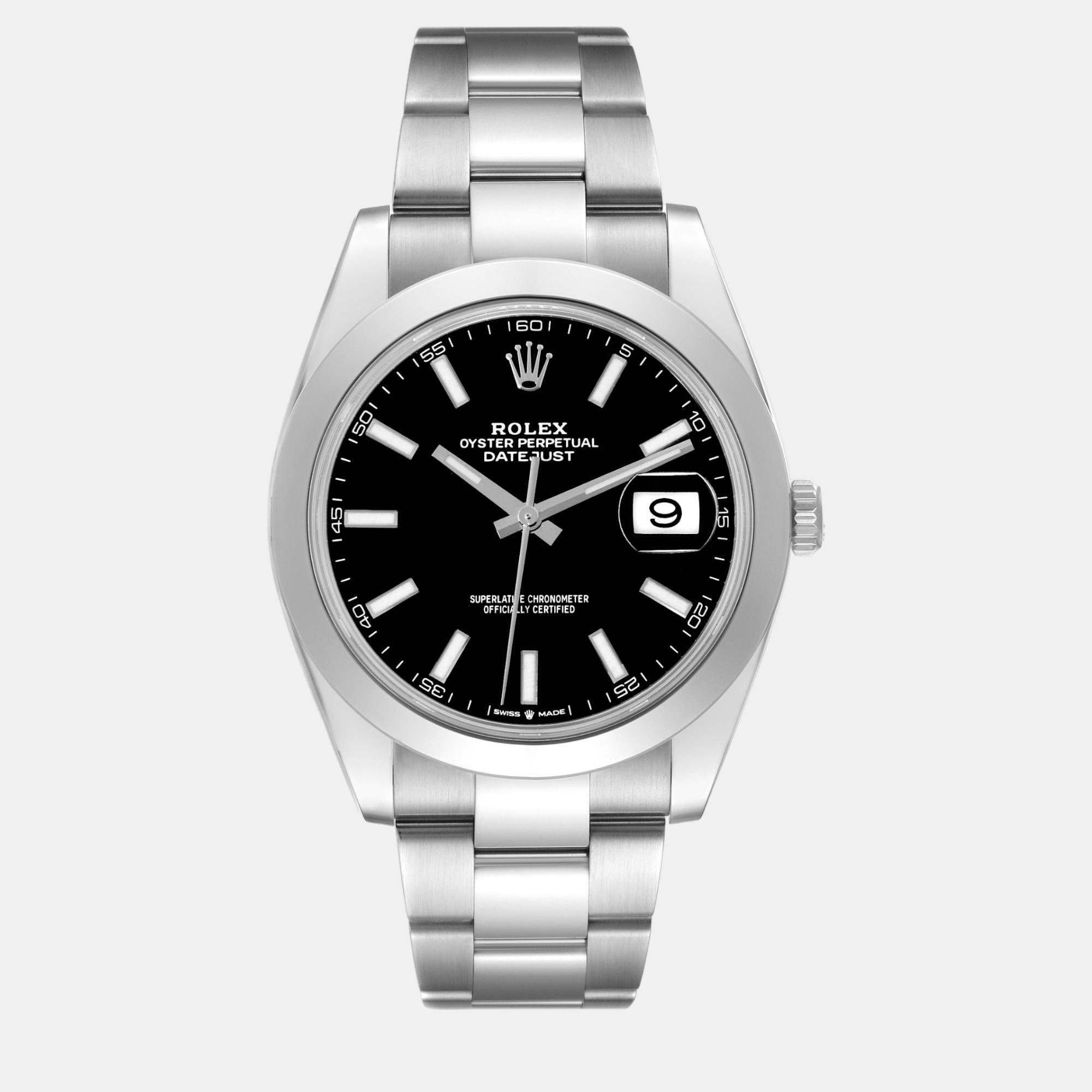 

Rolex Datejust Black Dial Smooth Bezel Steel Men's Watch 41 mm