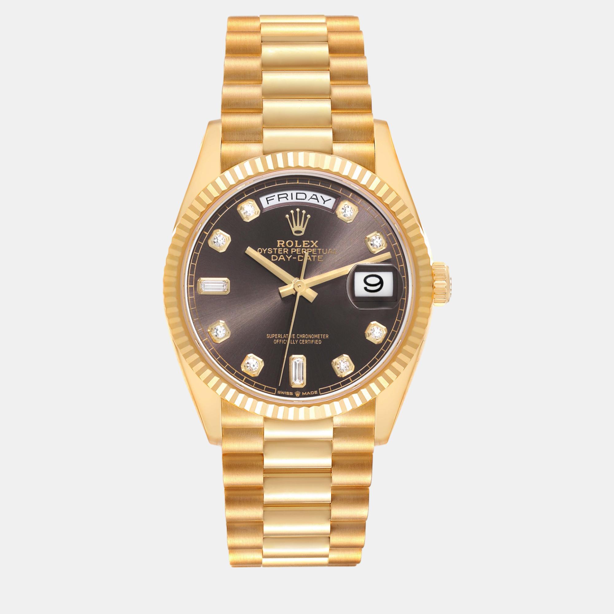 

Rolex President Day-Date Yellow Gold Diamond Dial Men's Watch 36 mm, Grey