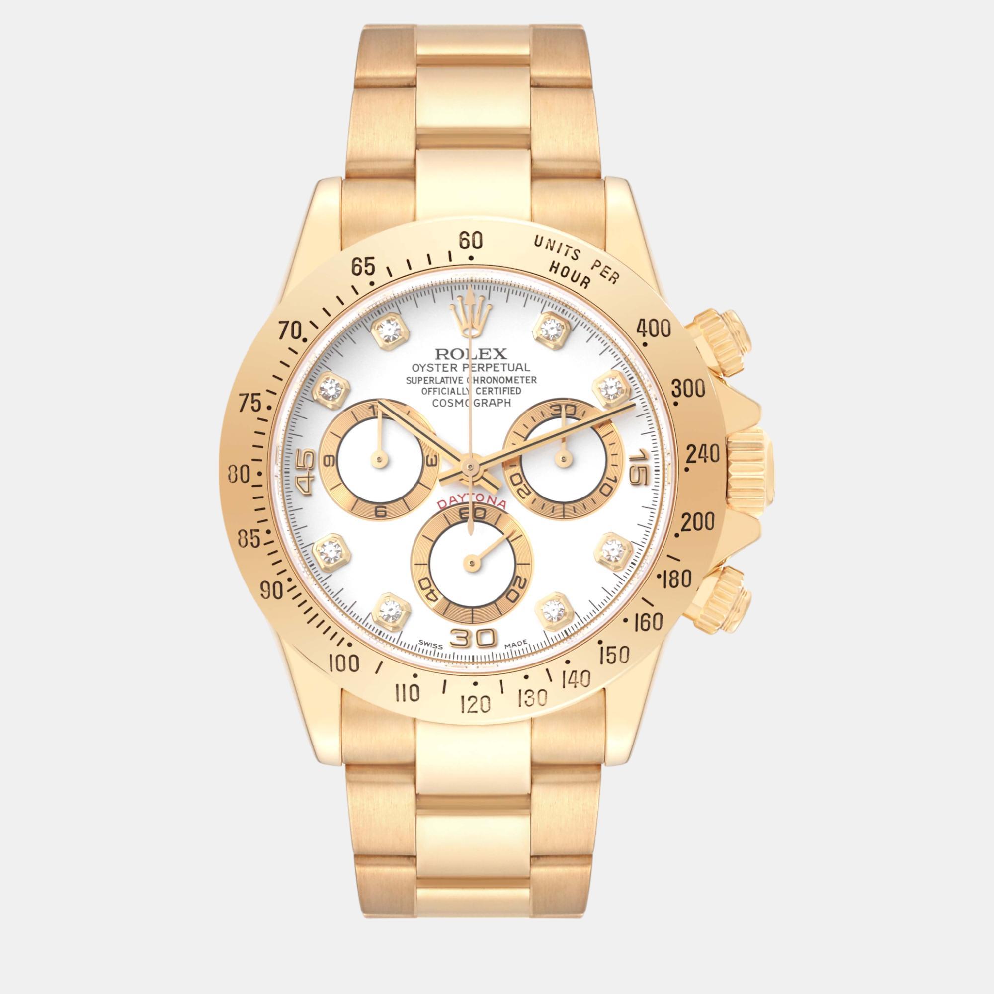 Pre-owned Rolex Daytona Yellow Gold White Diamond Dial Men's Watch 40 Mm