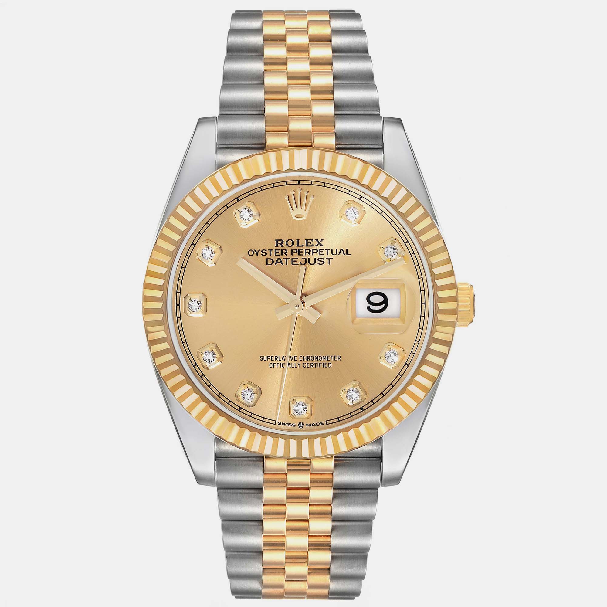Pre-owned Rolex Datejust Steel Yellow Gold Champagne Diamond Dial Men's Watch 36 Mm