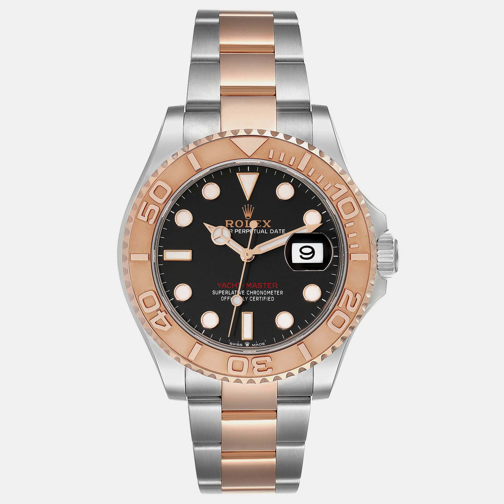 Pre-owned Rolex Yachtmaster Rose Gold Steel Rolesor Men's Watch 40 Mm In Black