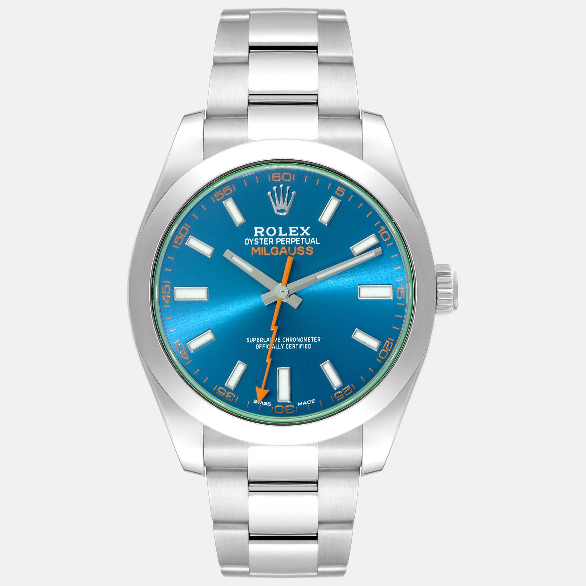 

Rolex Milgauss Blue Dial Green Crystal Steel Men's Watch 40 mm