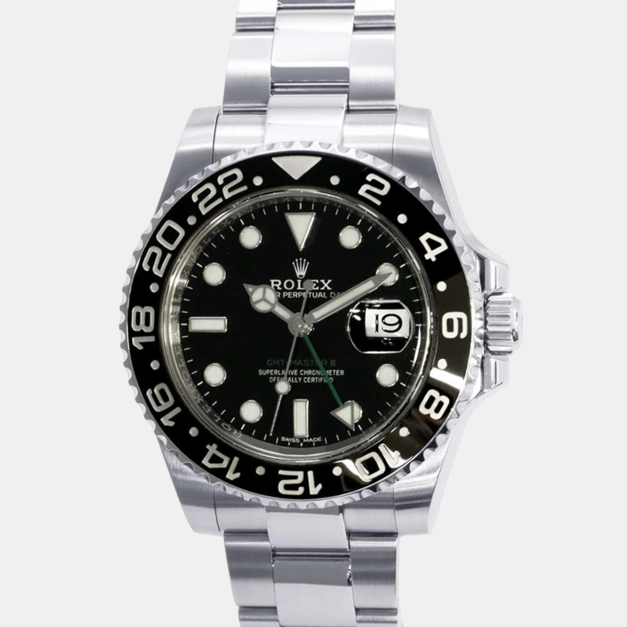 

Rolex Black Stainless Steel GMT-Master Automatic Men's Wristwatch 40 mm
