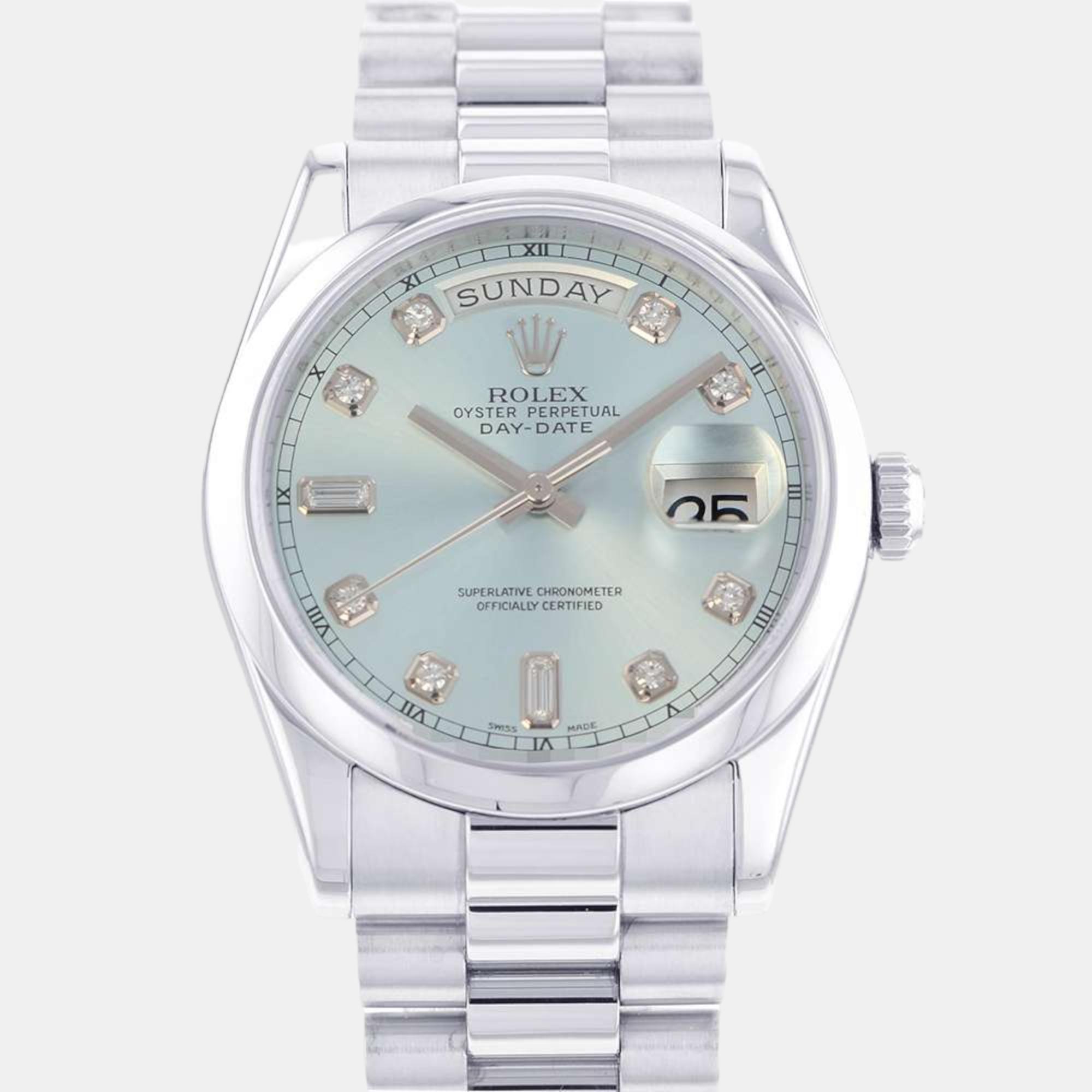 

Rolex Blue Platinum Diamond Day-Date Automatic Men's Wristwatch 36 mm