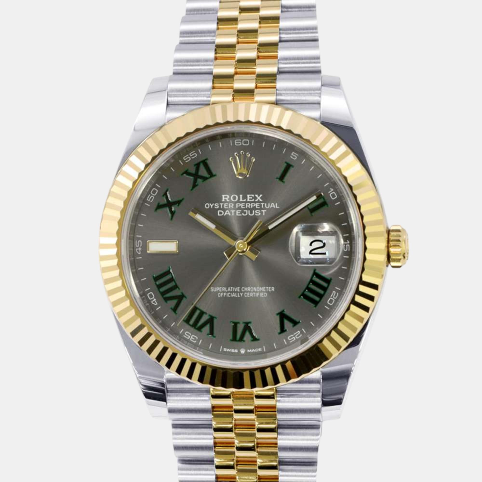 

Rolex Grey 18k Yellow Gold Stainless Steel Datejust Automatic Men's Wristwatch 41 mm
