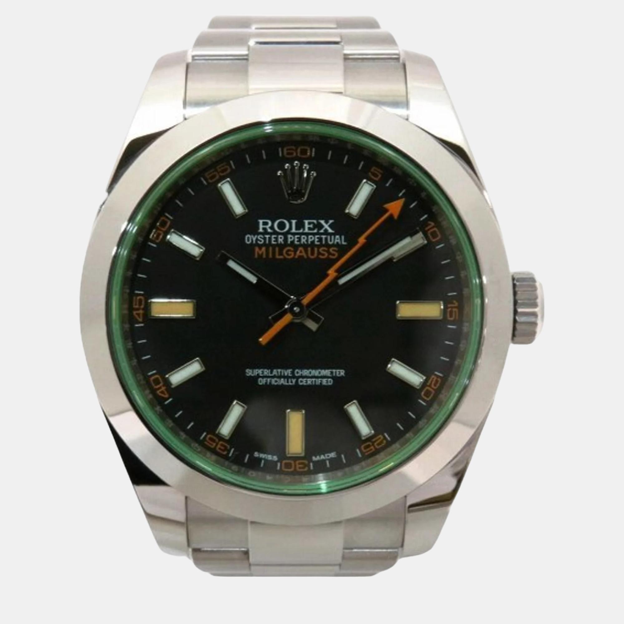 

Rolex Black Stainless Steel Milgauss 116400GV Automatic Men's Wristwatch 40 mm