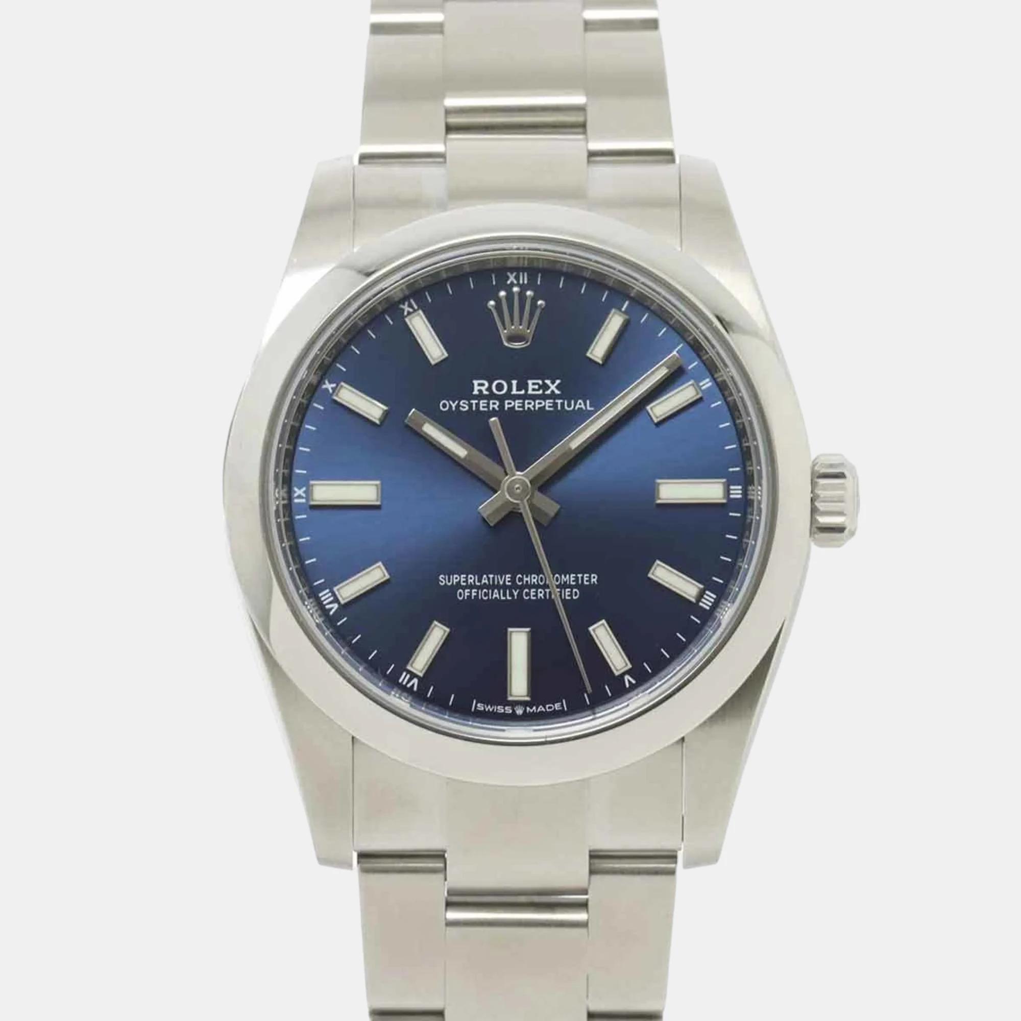 

Rolex Blue Stainless Steel Oyster Perpetual 124200 Automatic Men's Wristwatch 33 mm