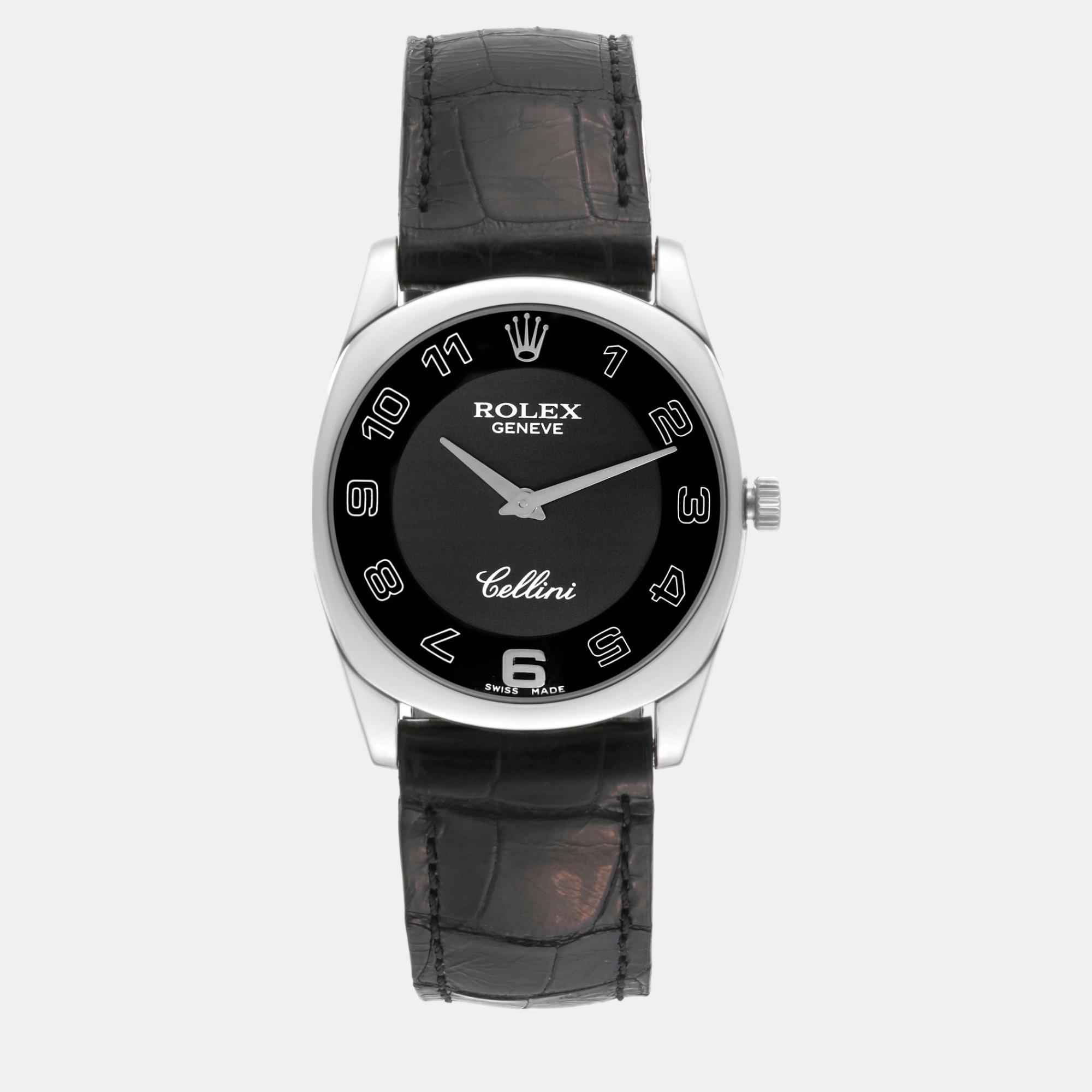 

Rolex Cellini Danaos 18K White Gold Black Dial Men's Watch 34 mm