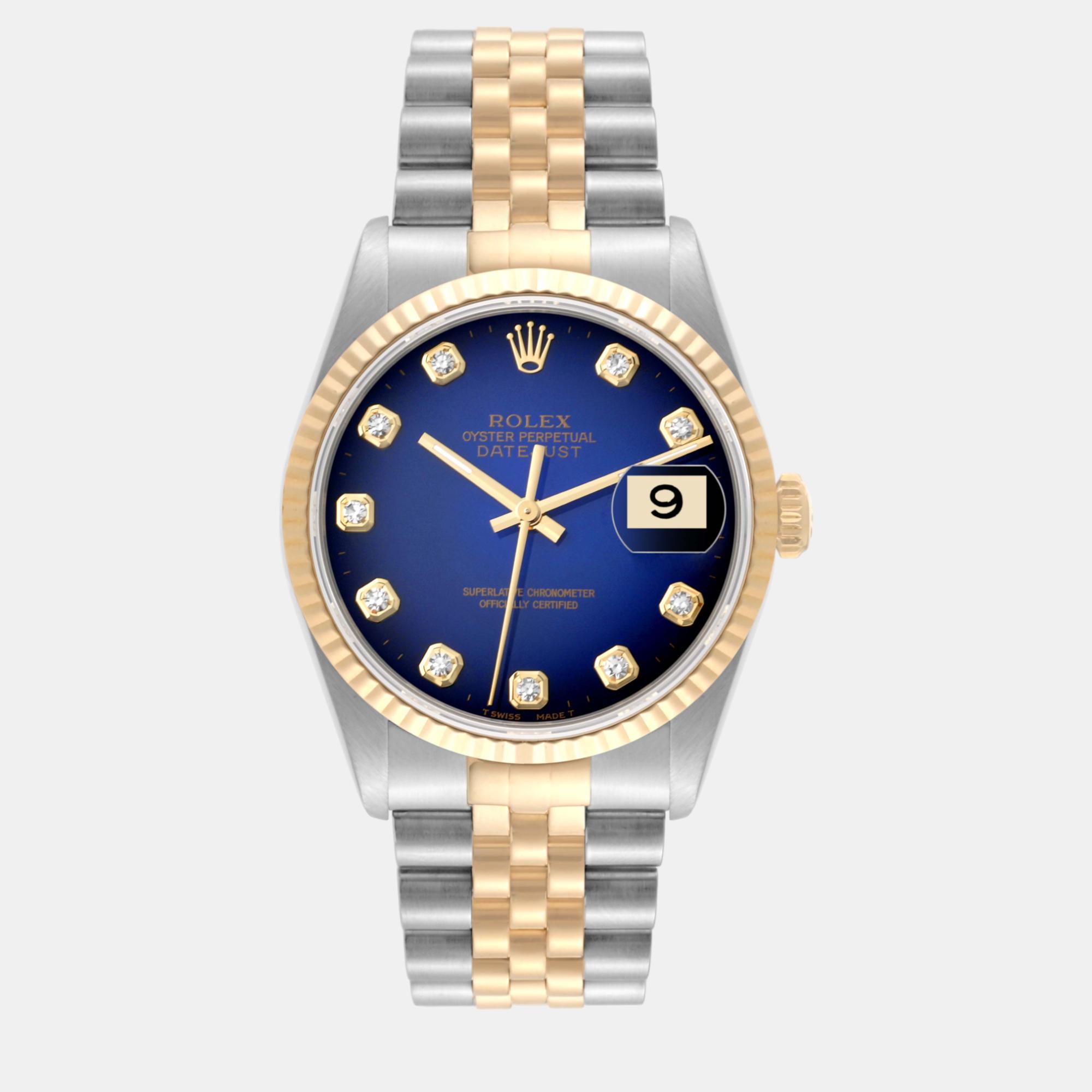 

Rolex Datejust Blue Vignette Diamond Dial Steel Yellow Gold Men's Watch 36 mm