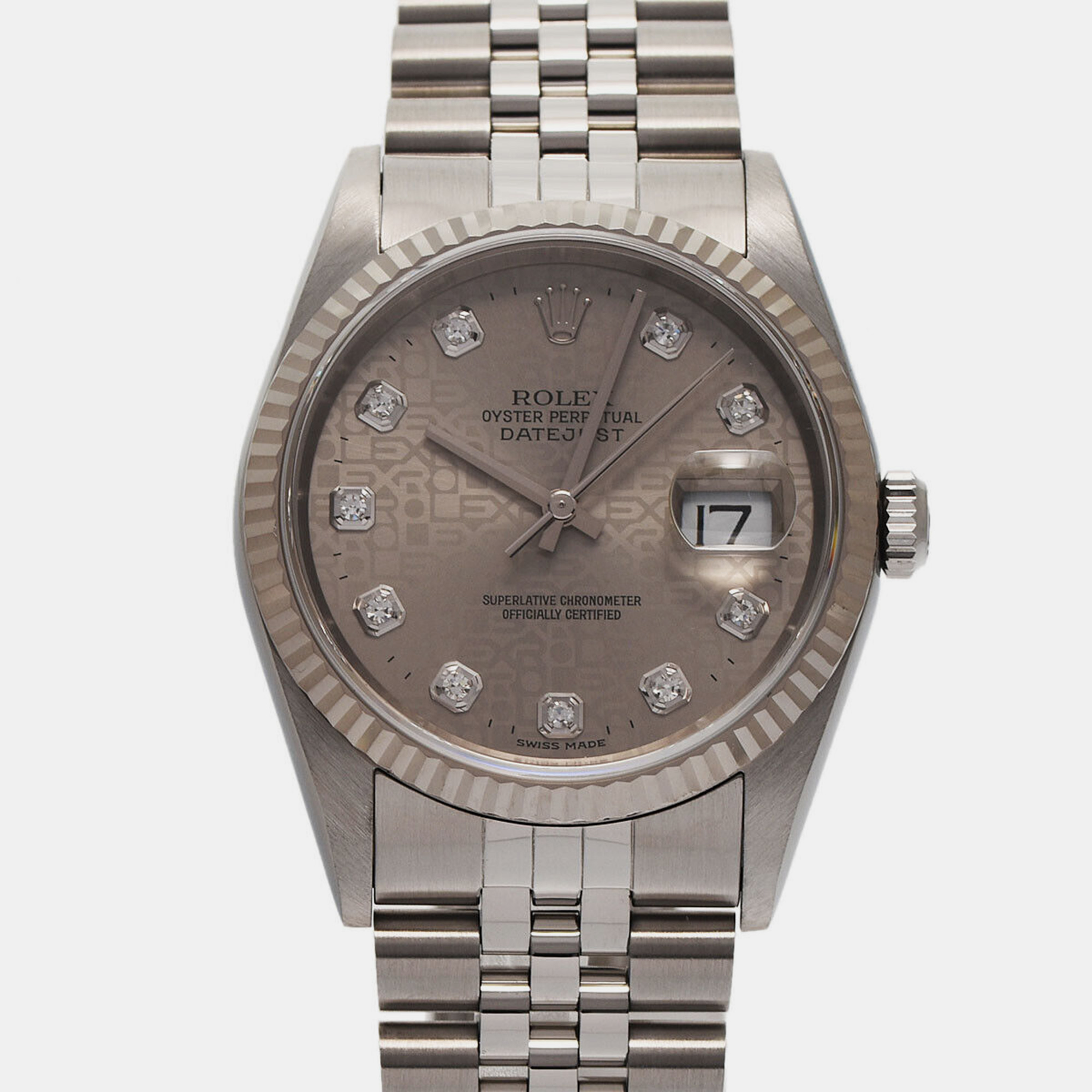 

Rolex Grey 18k White Gold Stainless Steel Diamond Datejust 16234 Automatic Men's Wristwatch 35 mm