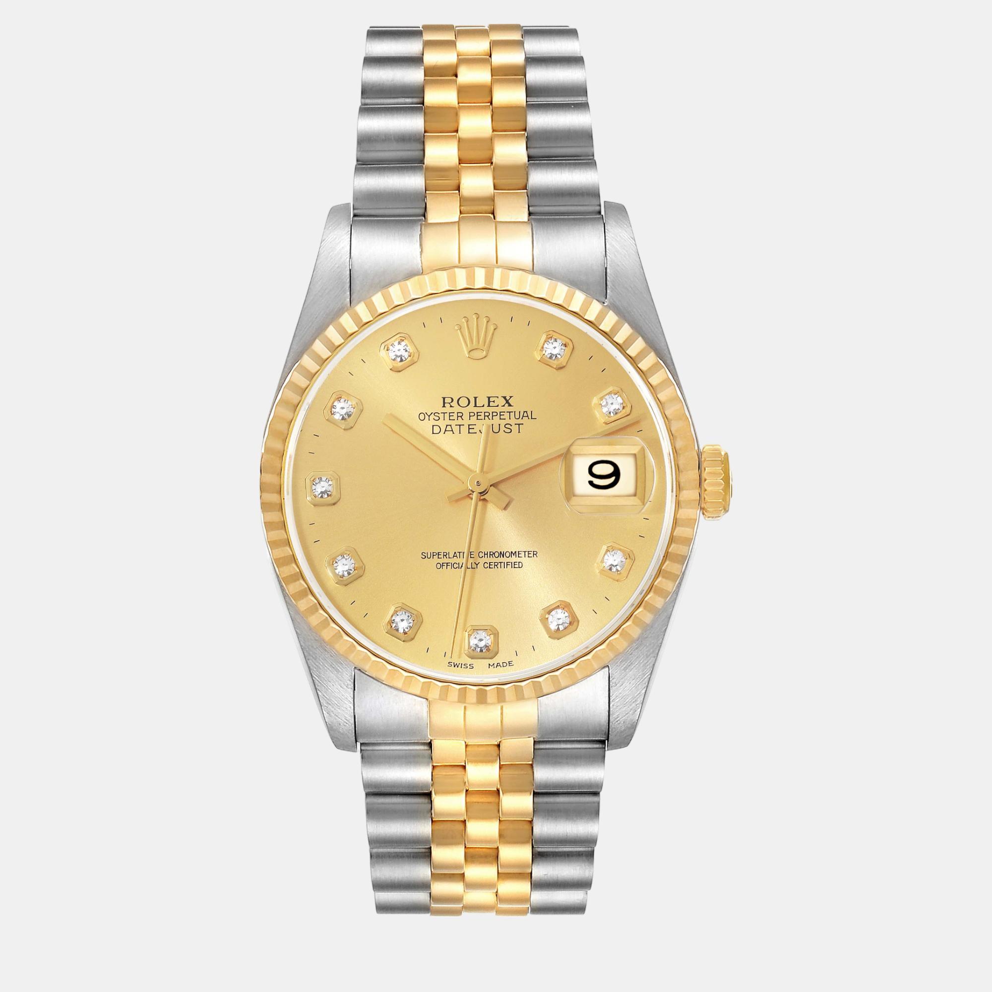 

Rolex Datejust Diamond Dial Steel Yellow Gold Men's Watch 36 mm