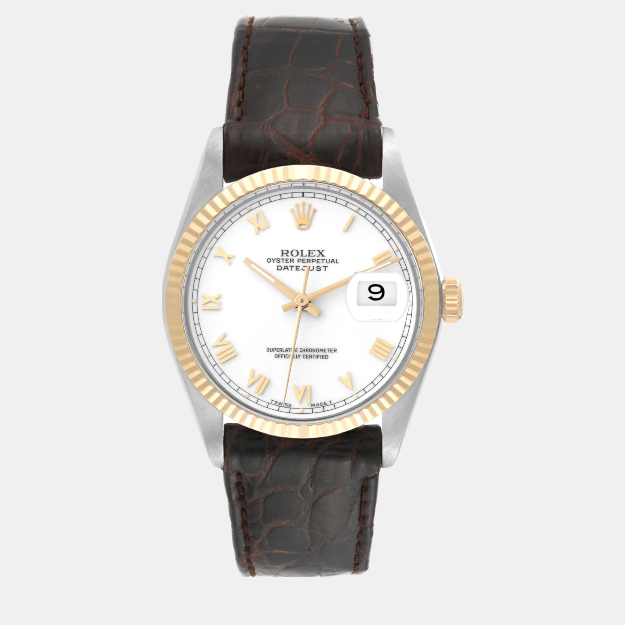 

Rolex Datejust Steel Yellow Gold White Roman Dial Vintage Men's Watch 36 mm