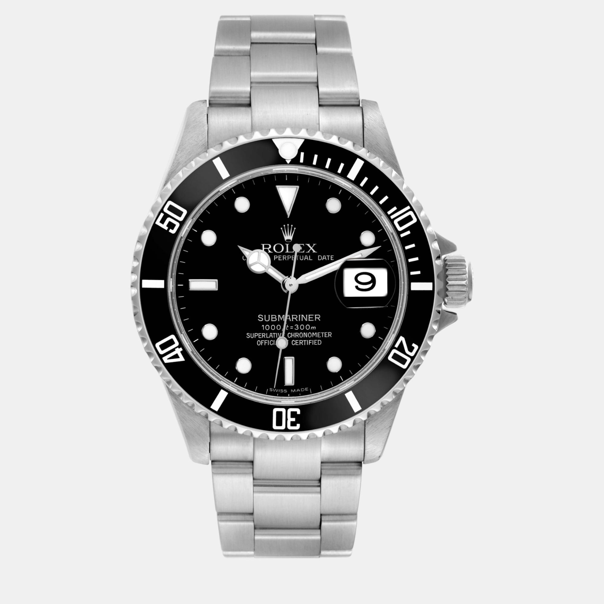 Pre-owned Rolex Submariner Date Black Dial Steel Men's Watch 40 Mm