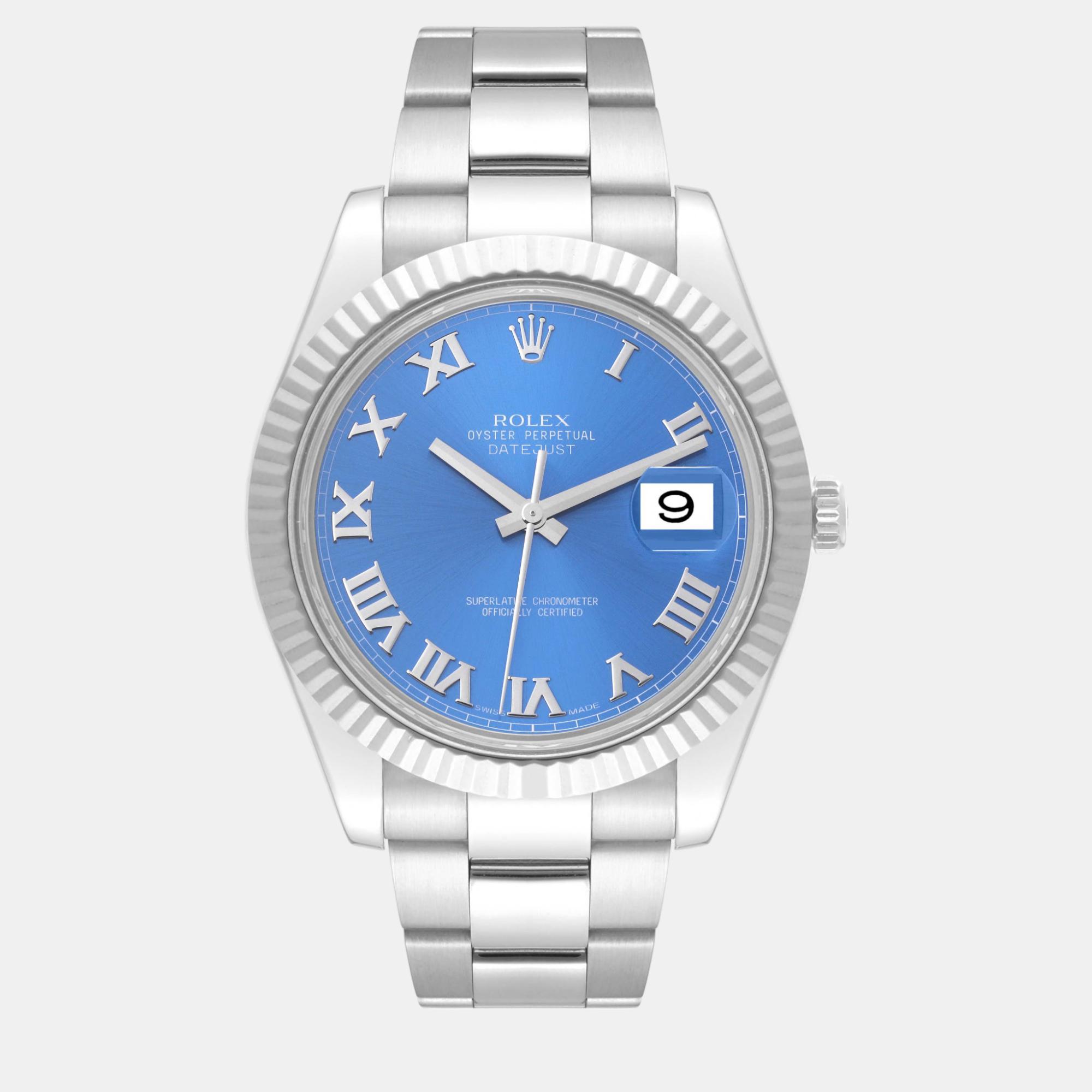 

Rolex Datejust II Steel White Gold Blue Roman Dial Men's Watch 41 mm