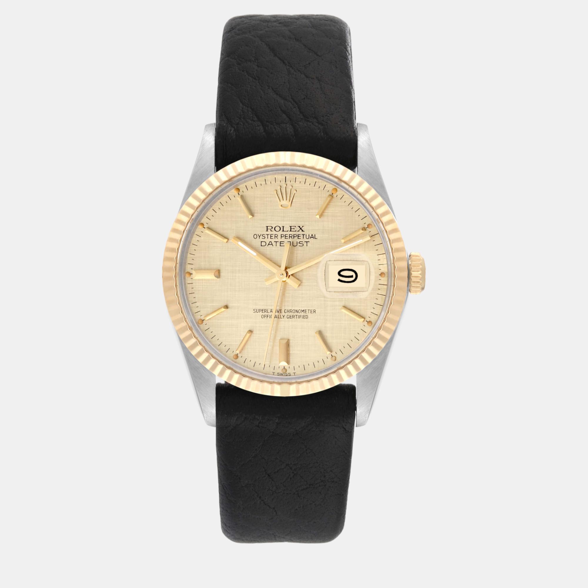 

Rolex Datejust Steel Yellow Gold Champagne Linen Dial Vintage Men's Watch 36 mm