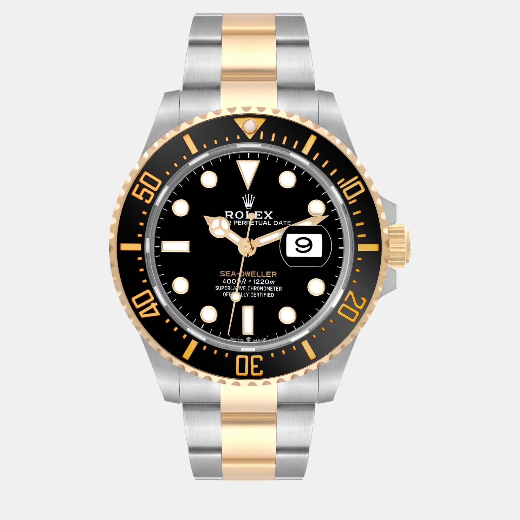 Pre-owned Rolex Seadweller Black Dial Steel Yellow Gold Men's Watch 43 Mm