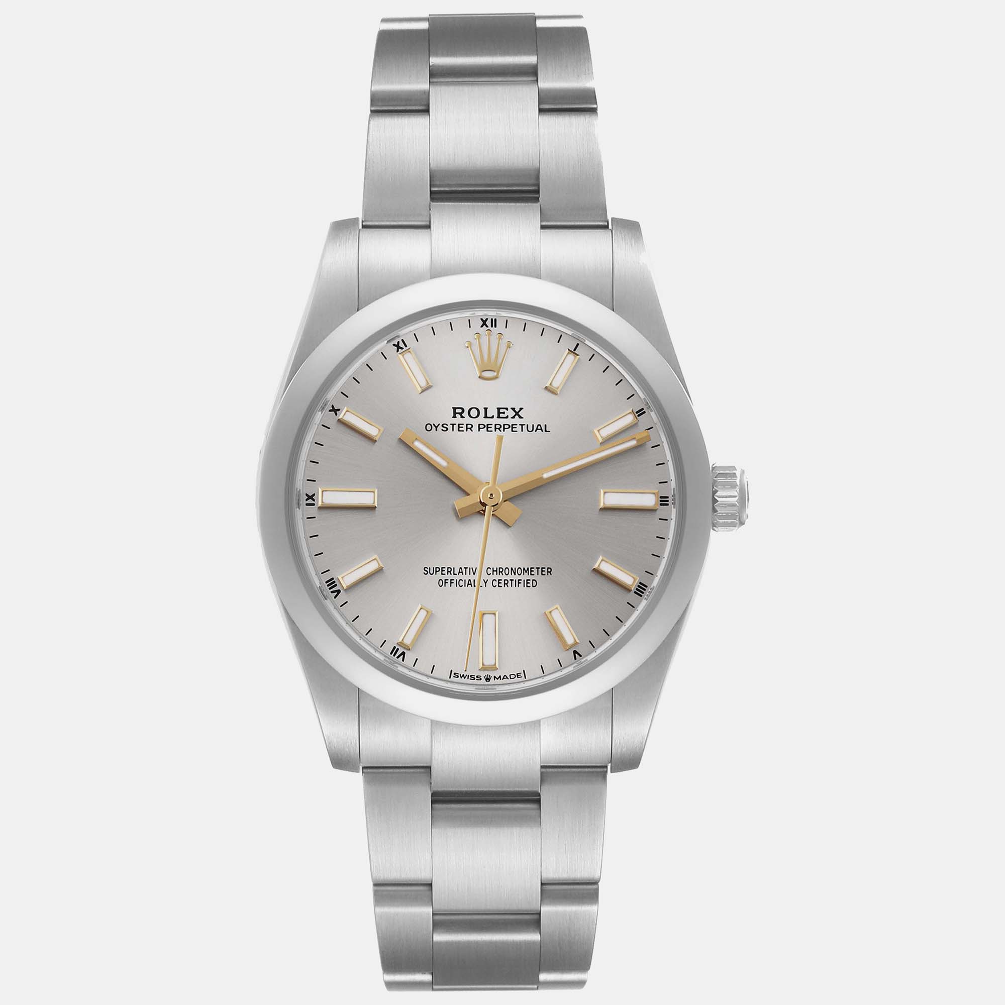 

Rolex Oyster Perpetual Silver Dial Steel Men's Watch 34 mm