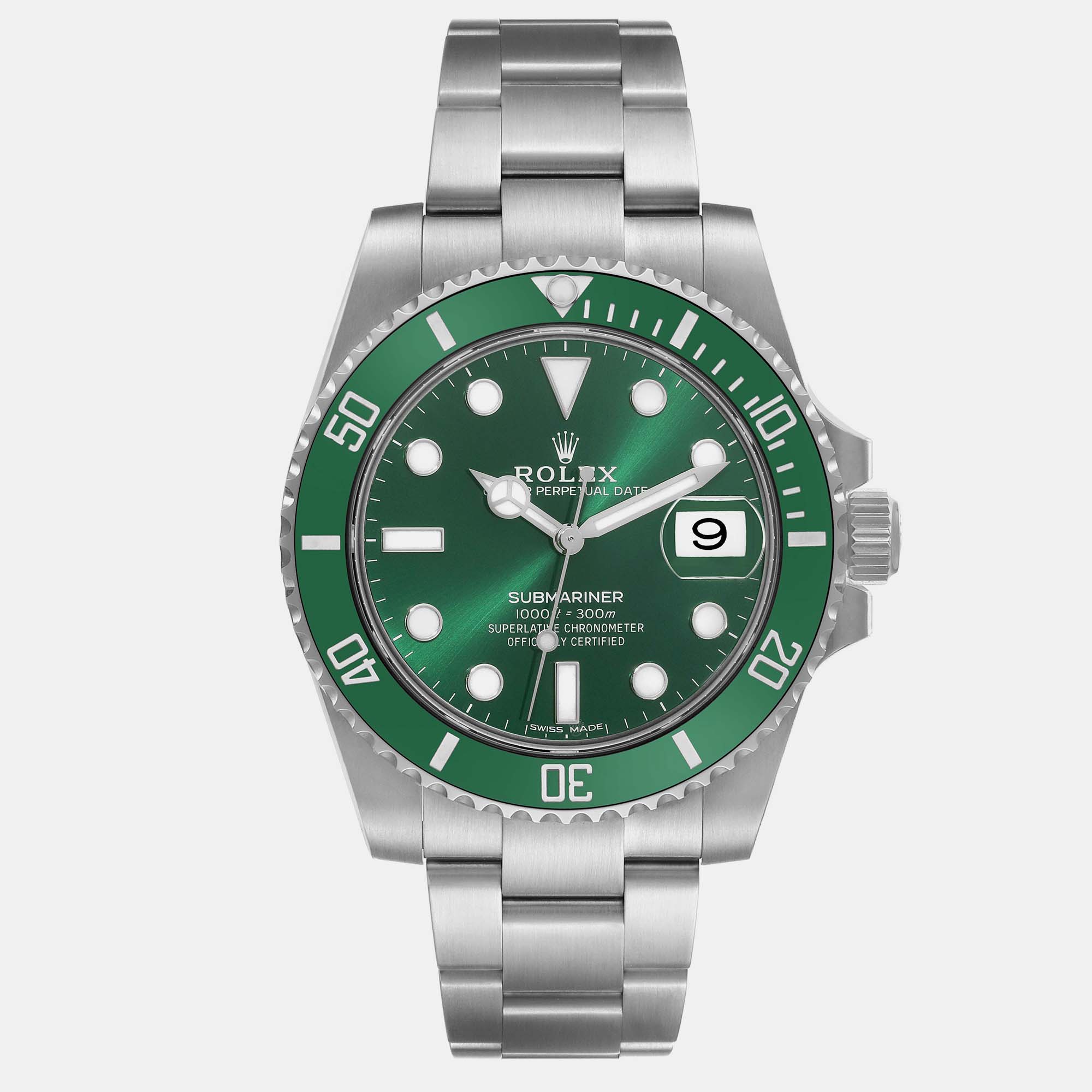 Pre-owned Rolex Submariner Hulk Green Dial Steel Men's Watch 40 Mm