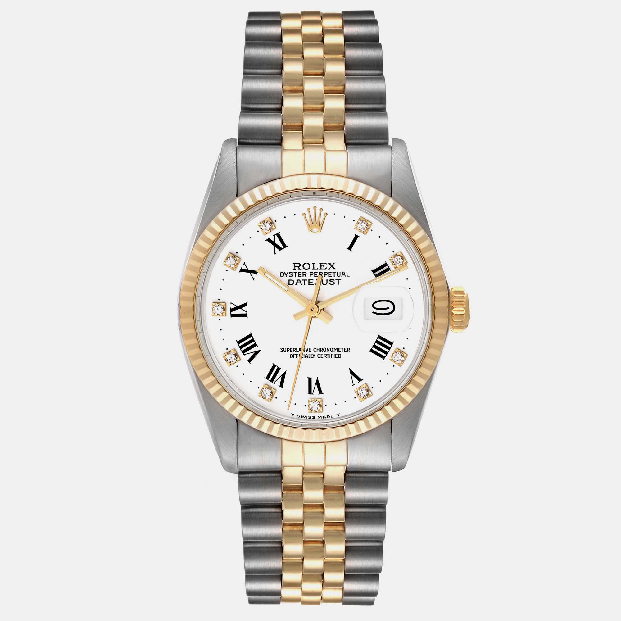 

Rolex Datejust Steel Yellow Gold White Diamond Dial Vintage Men's Watch 36 mm