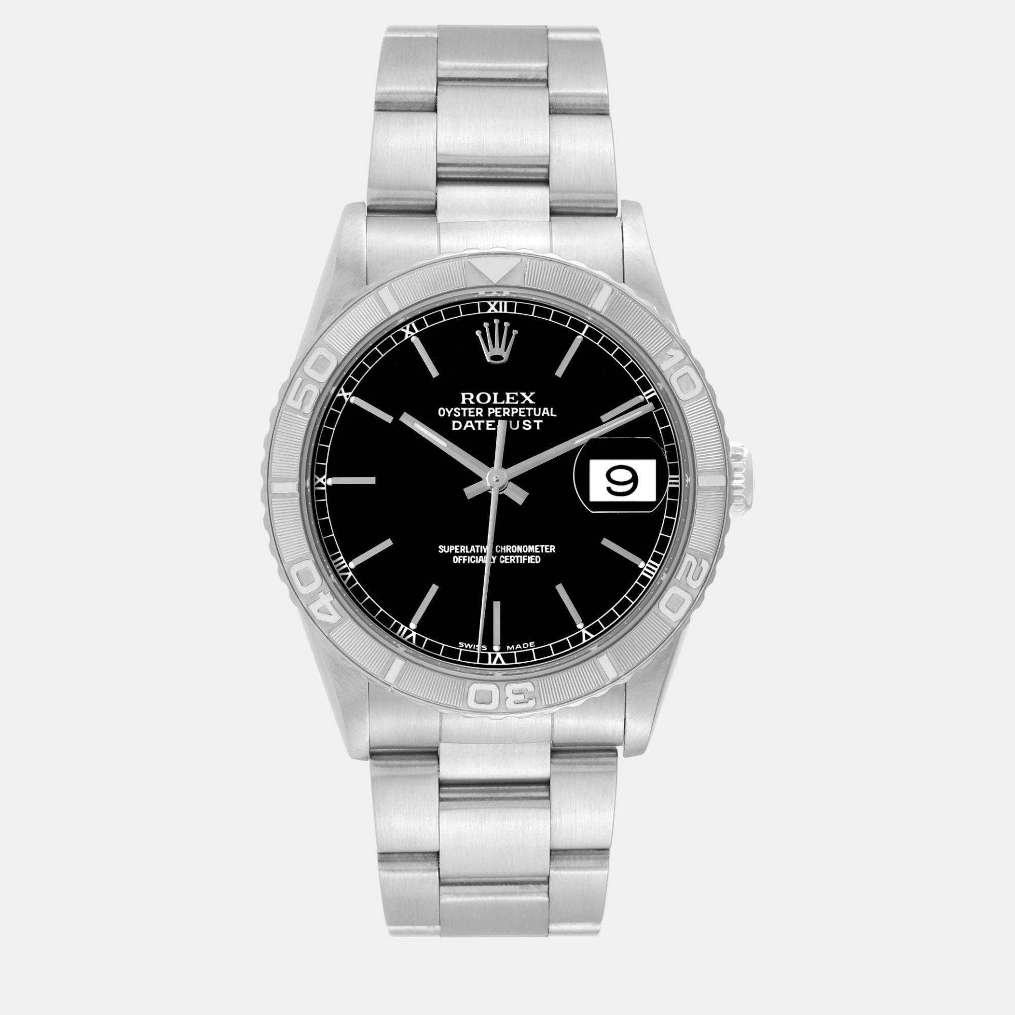

Rolex Datejust Turnograph Black Dial Steel White Gold Men's Watch 36 mm