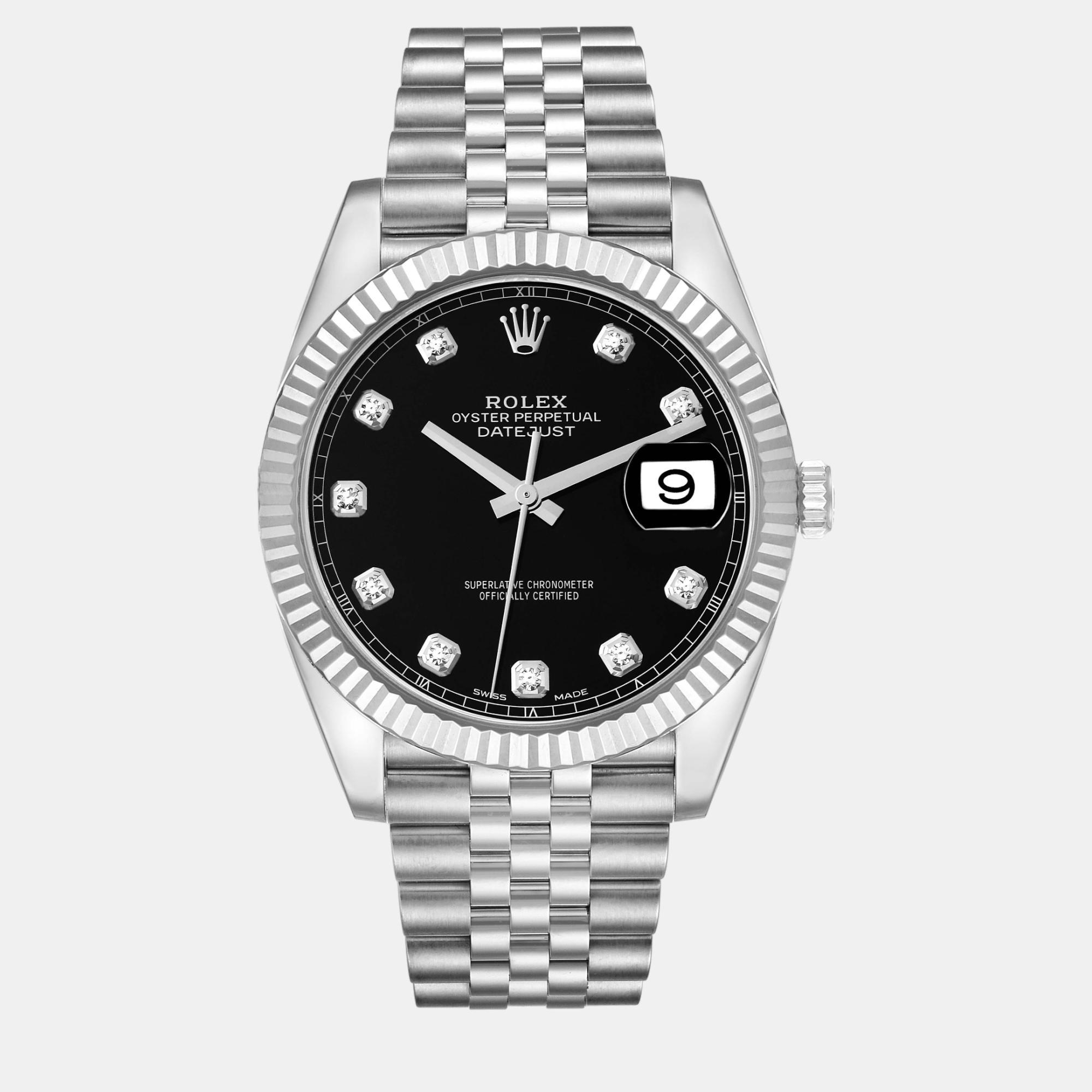 

Rolex Datejust Steel White Gold Diamond Dial Men's Watch 41 mm, Black