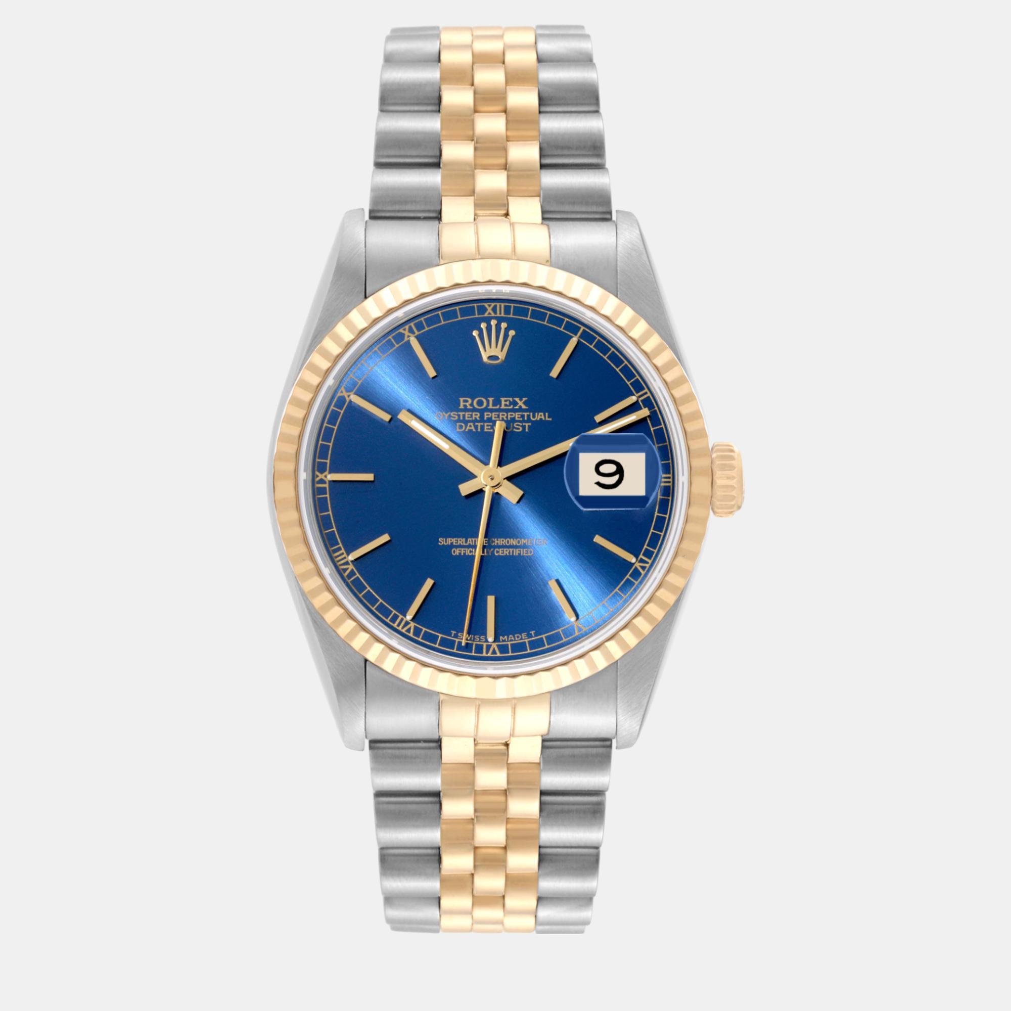 

Rolex Datejust Steel Yellow Gold Blue Dial Men's Watch 36 mm