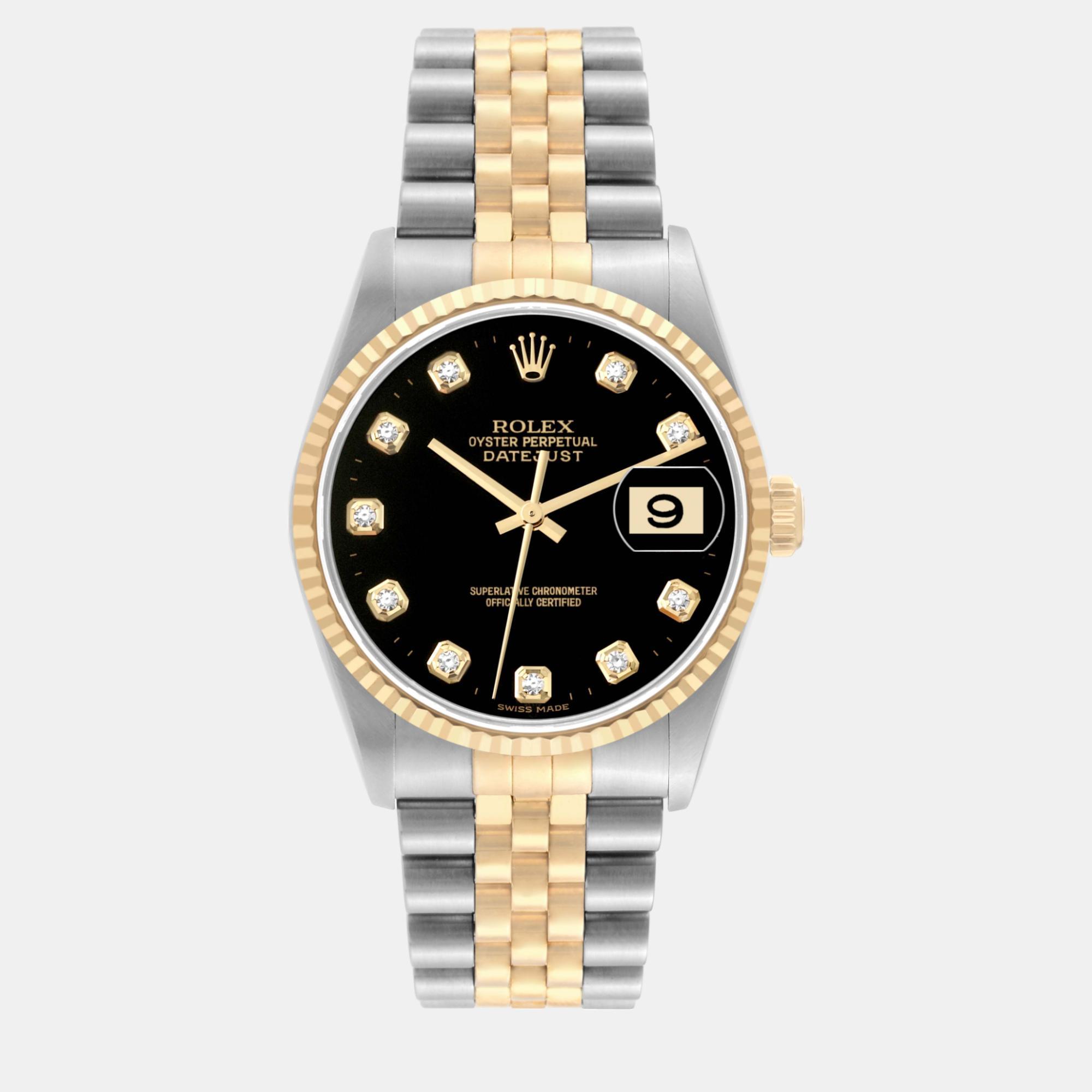 

Rolex Datejust Diamond Dial Steel Yellow Gold Men's Watch 36 mm, Black